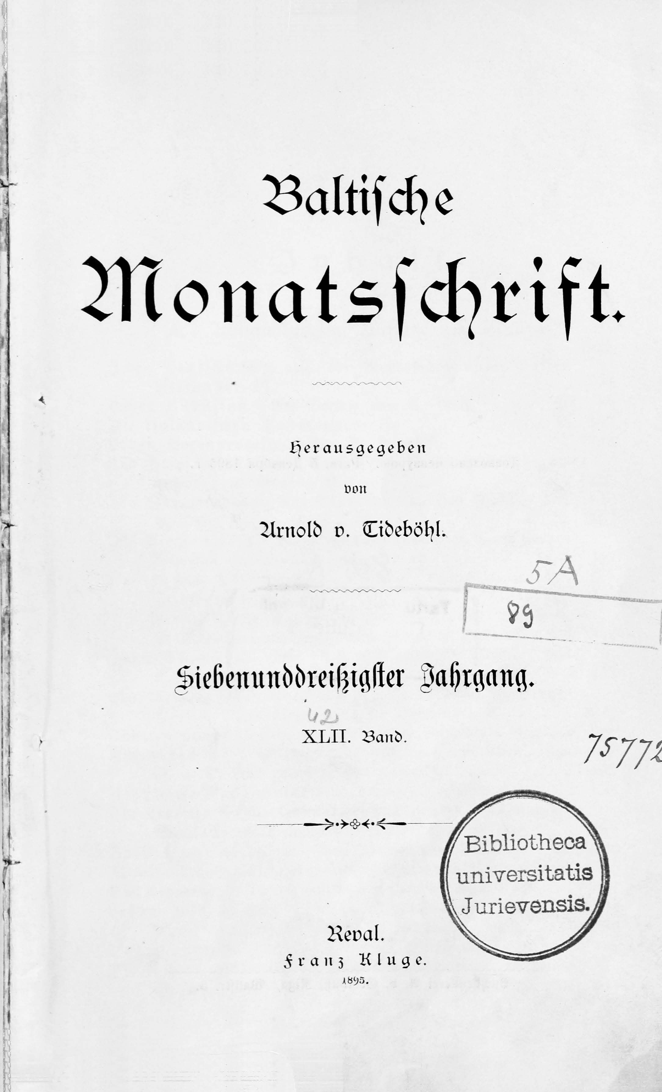 Baltische Monatsschrift [42] (1895) | 1. Титульный лист