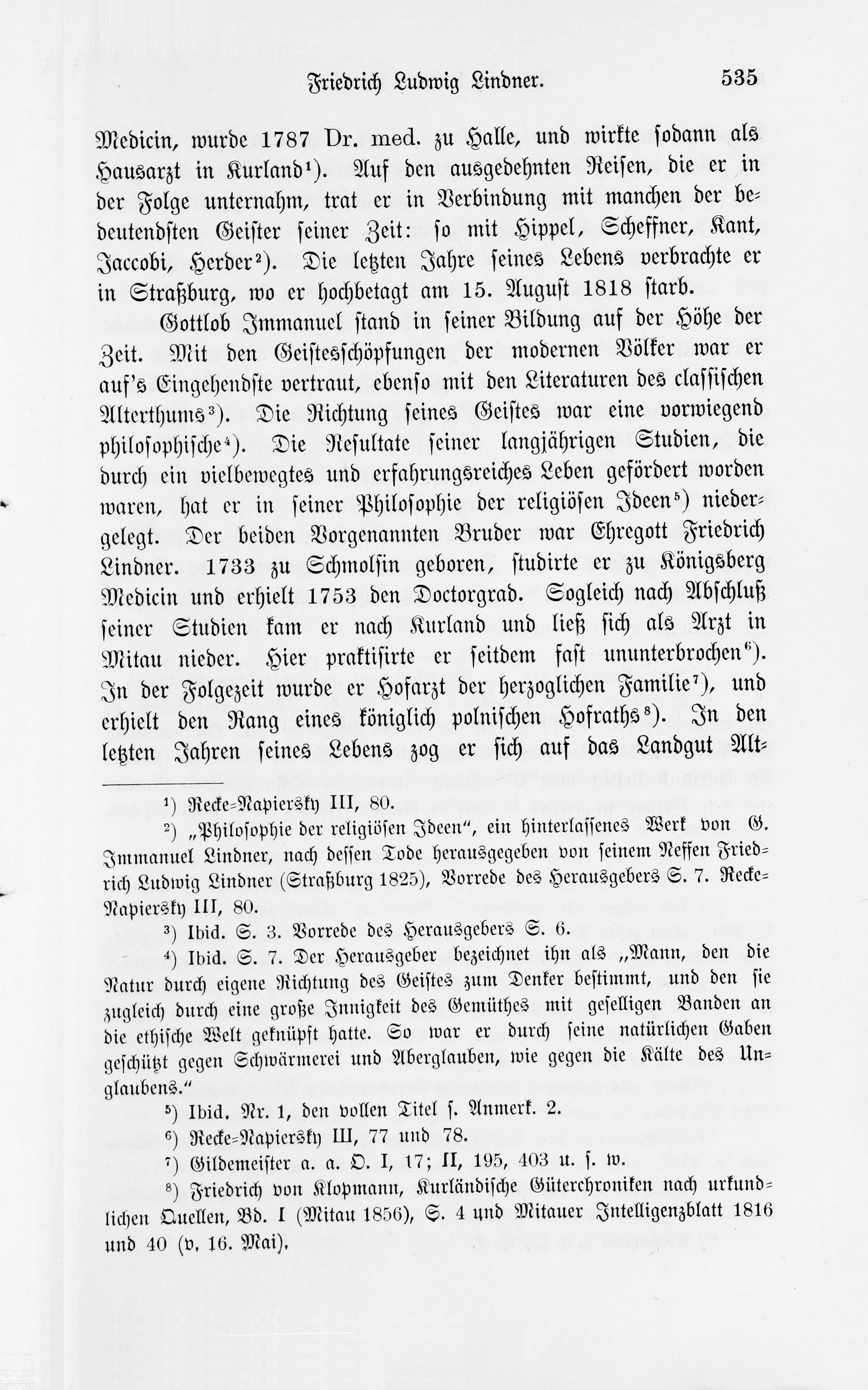 Leben und Schriften des Kurländers Friedrich Ludwig Lindner [1] (1895) | 5. Main body of text