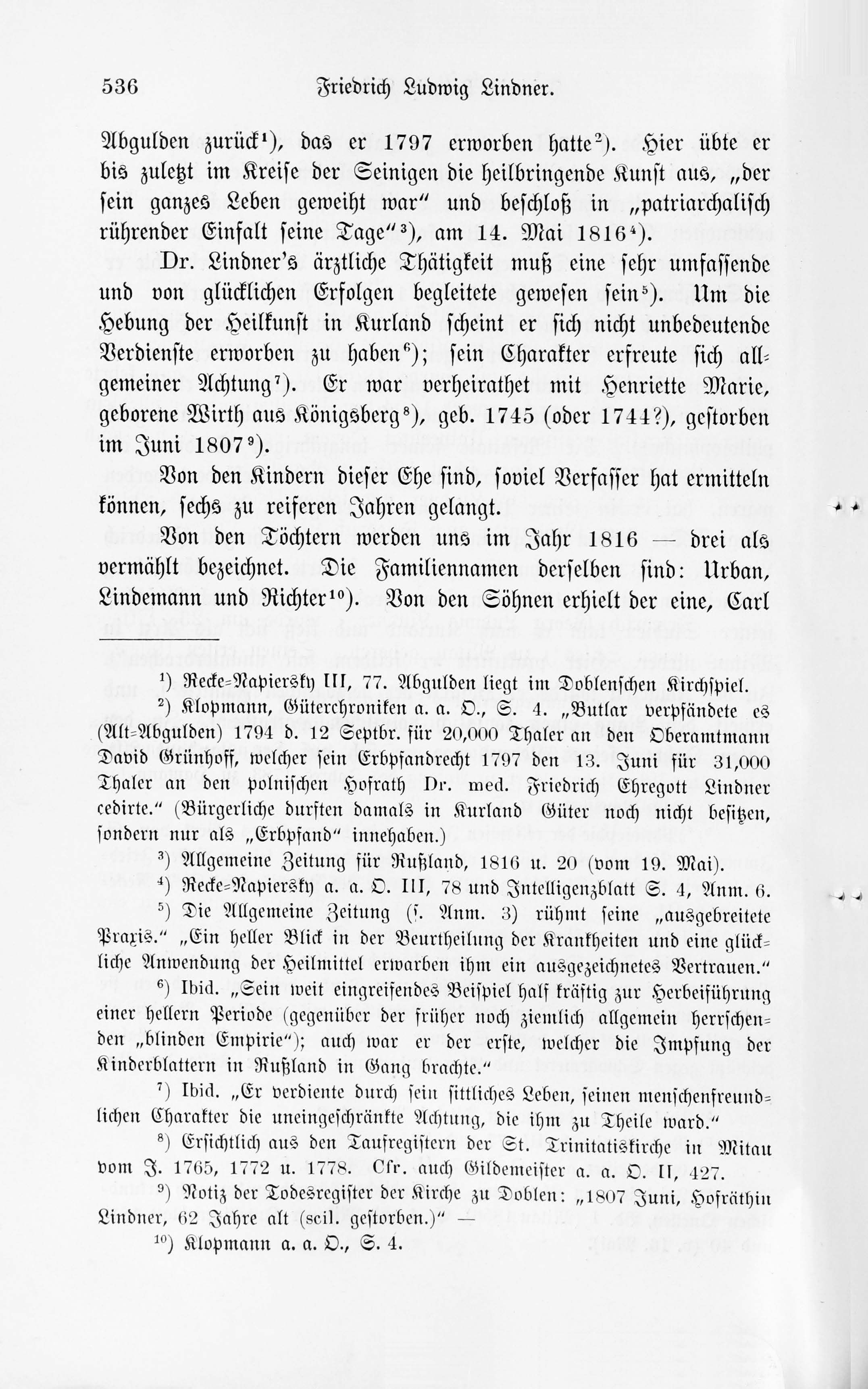 Leben und Schriften des Kurländers Friedrich Ludwig Lindner [1] (1895) | 6. Põhitekst