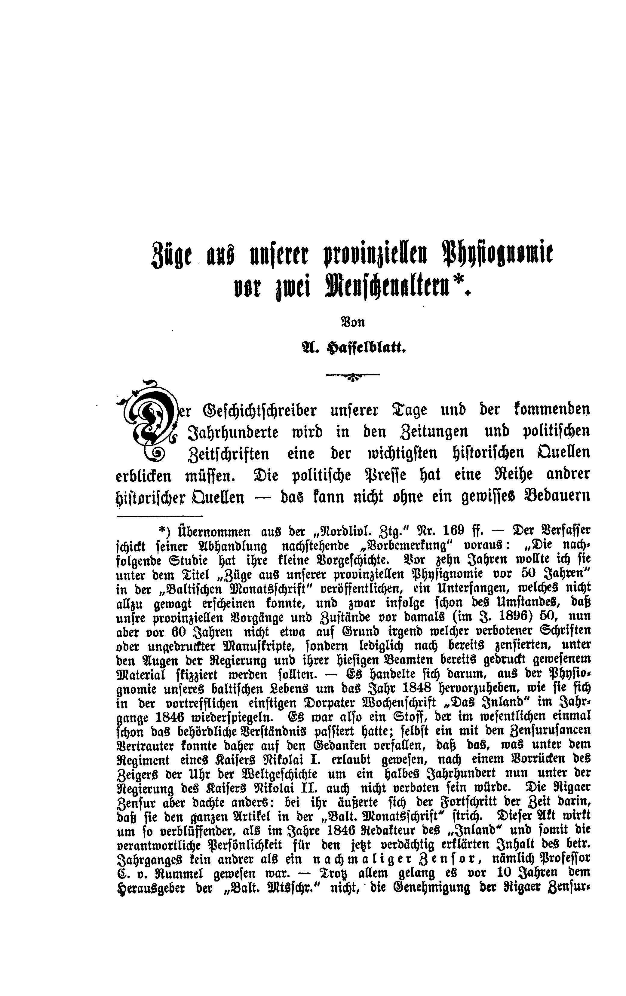 Züge aus unserer provinziellen Physiognomie vor zwei Menschenaltern (1906) | 1. Main body of text