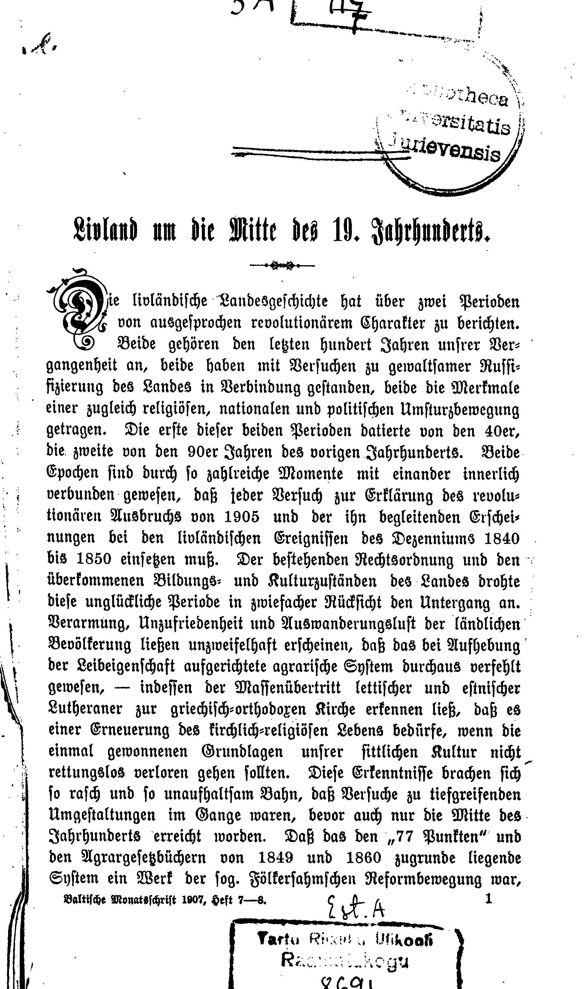 Baltische Monatsschrift [64] (1907) | 1. Main body of text