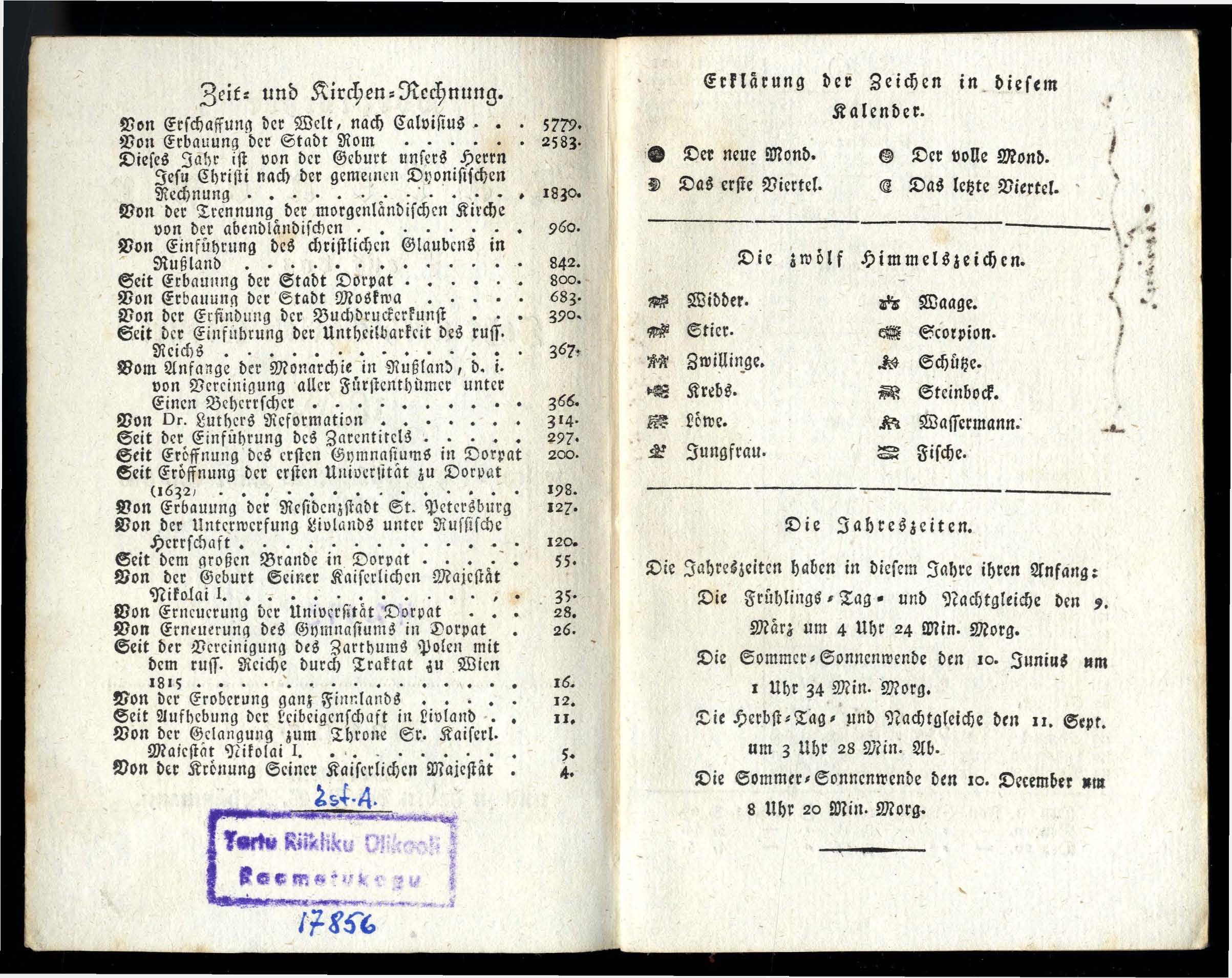 Dörptscher Kalender [1830] (1829) | 3. Main body of text