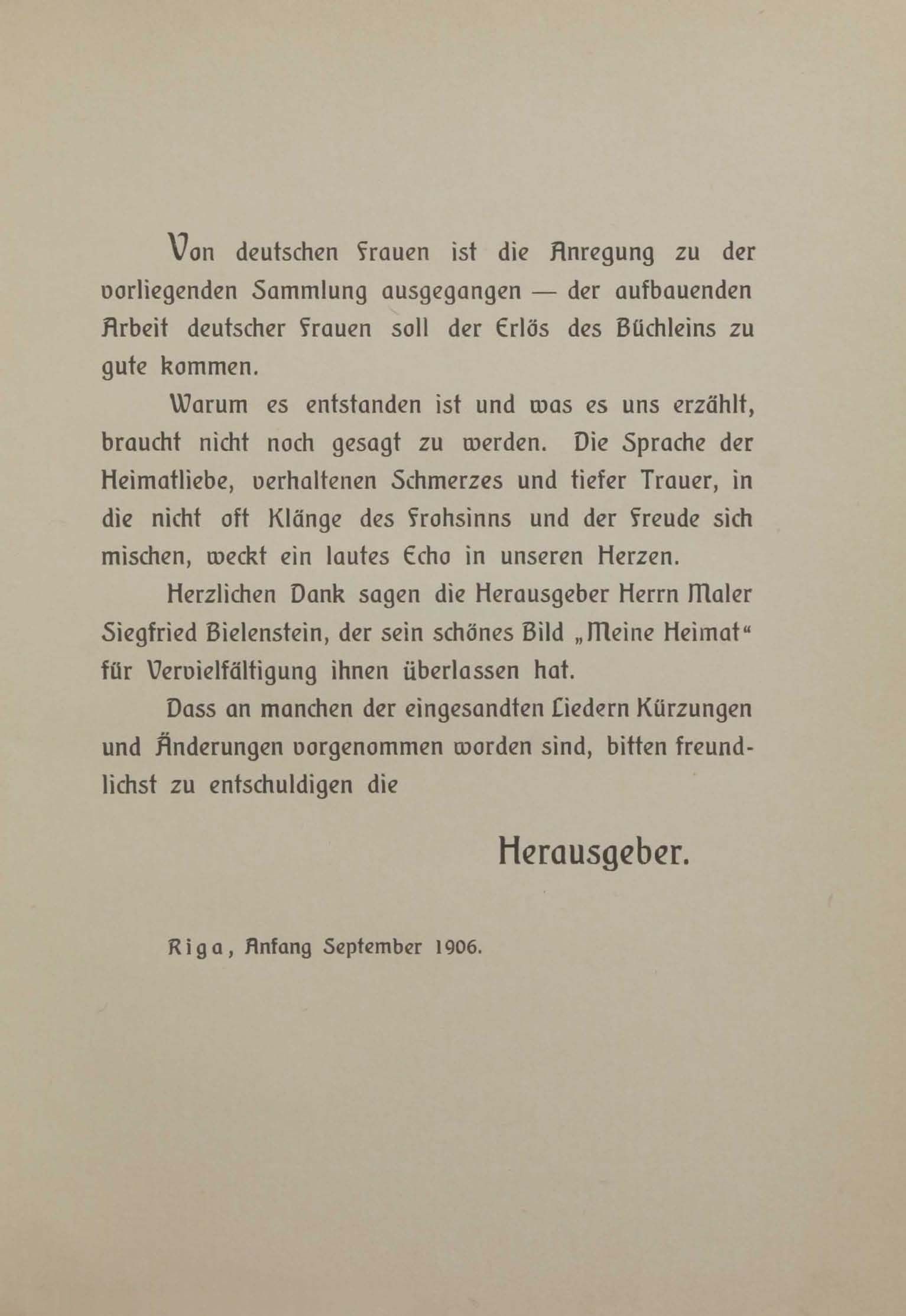 Unsre Heimat (1906) | 5. Предисловие
