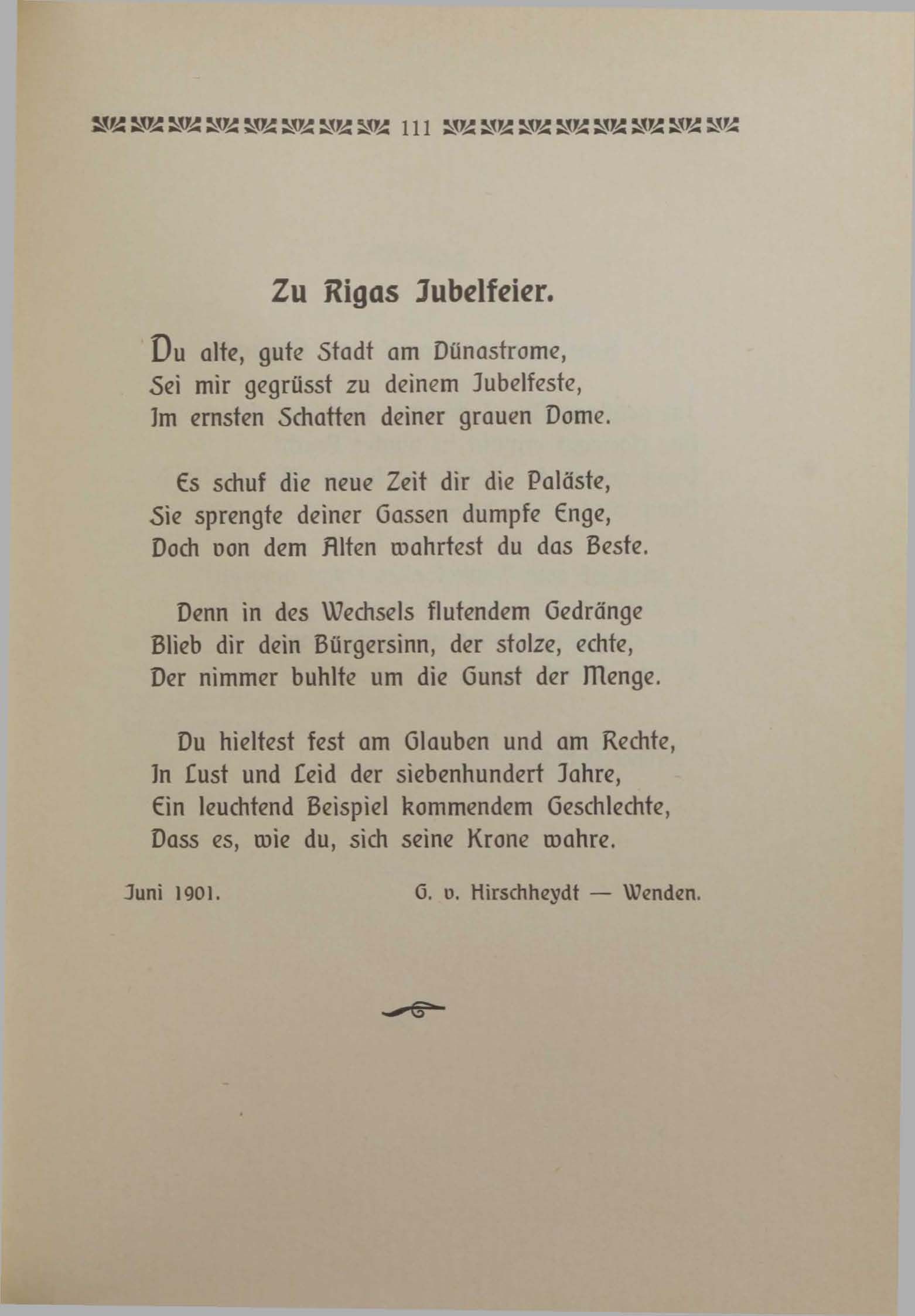 Zu Rigas Jubelfeier (1906) | 1. (111) Основной текст