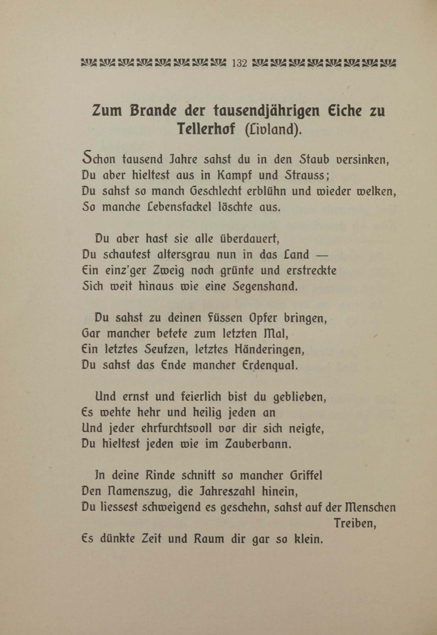 Zum Brande der tausendjährigen Eiche zu Tellerhof (1906) | 1. (132) Основной текст