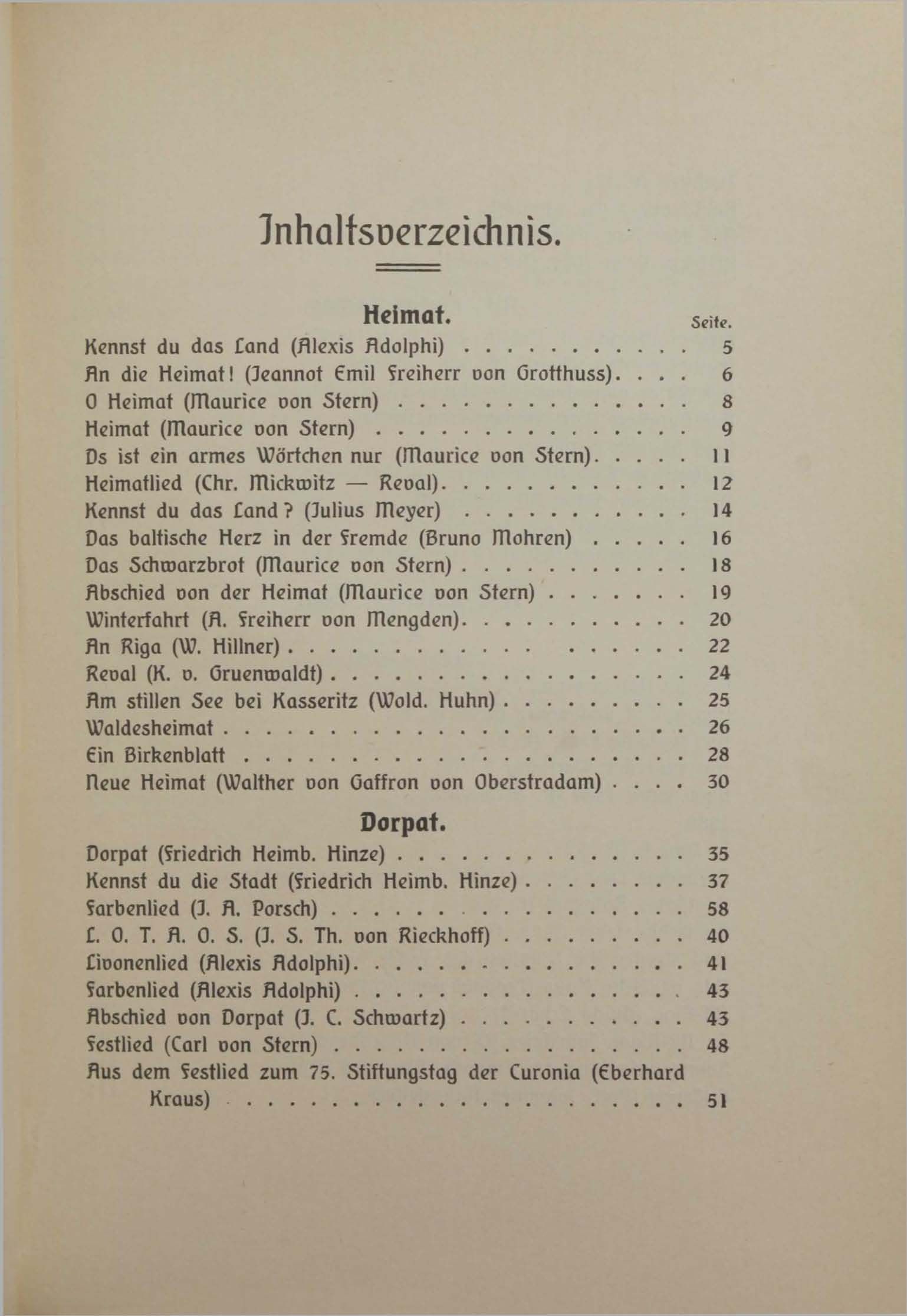 Unsre Heimat (1906) | 140. Sisukord