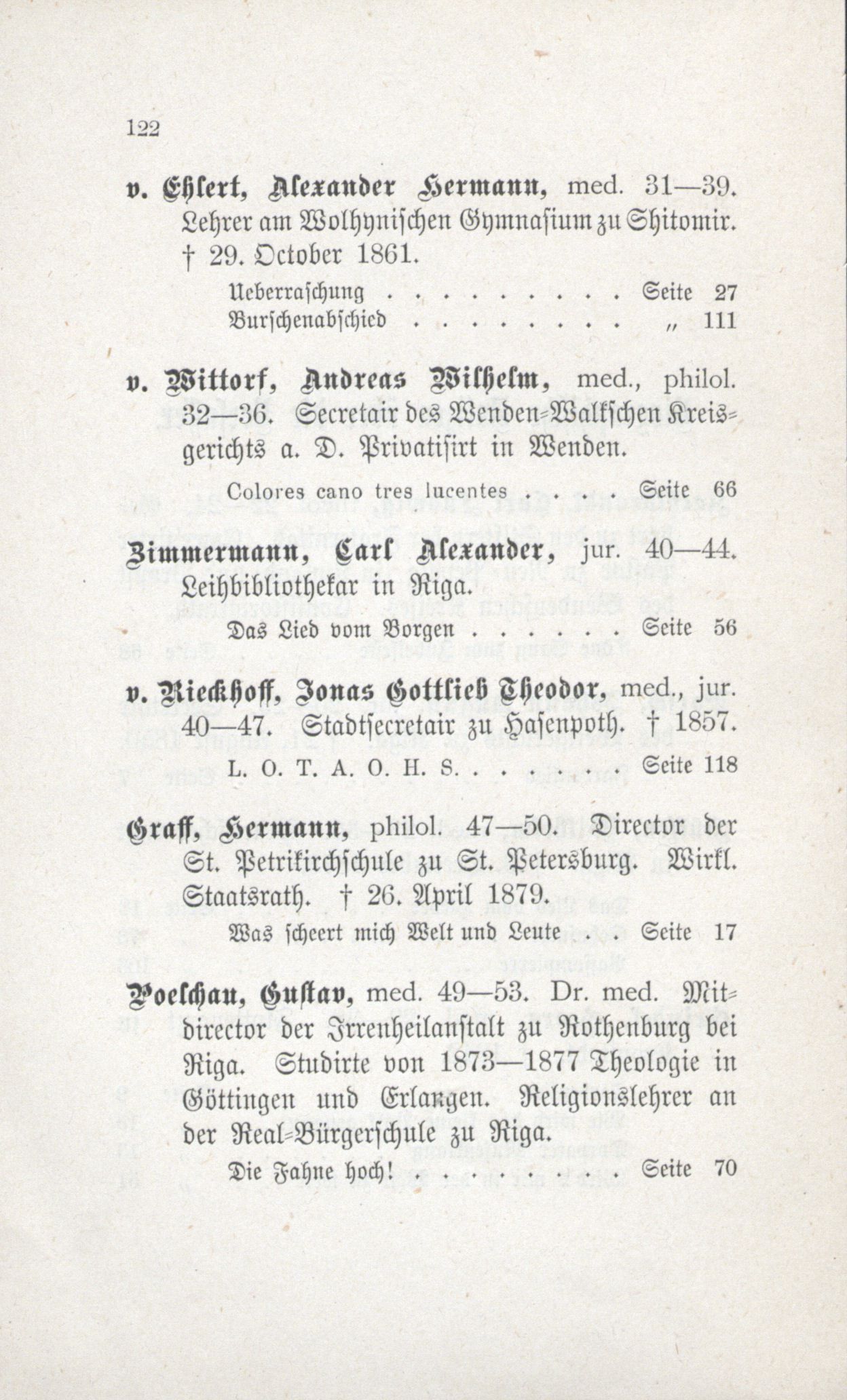 Erinnerung an die Fraternitas (1880) | 122. (122) Указатель