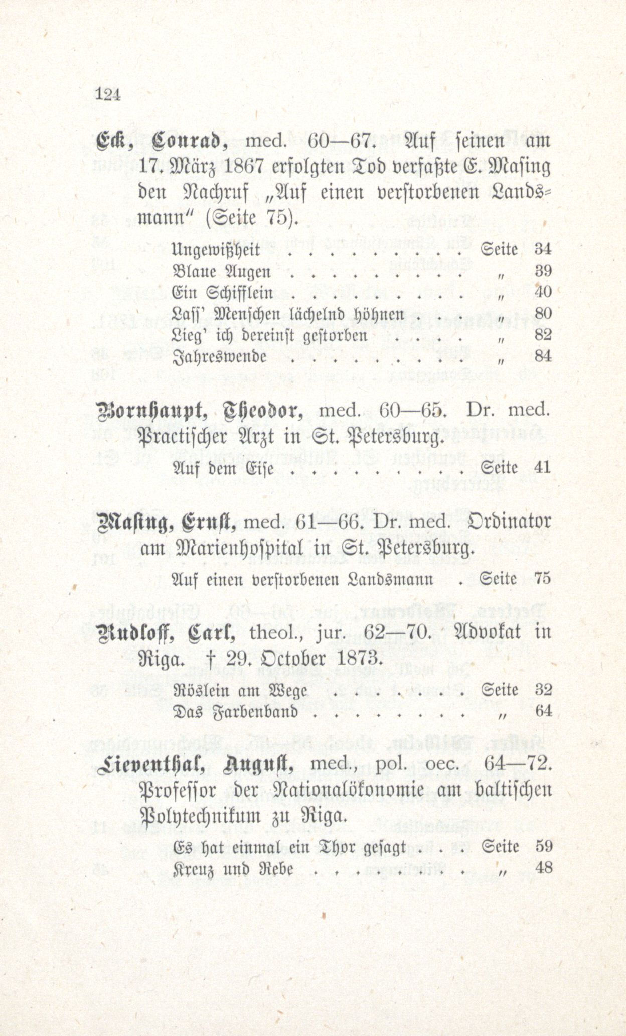 Erinnerung an die Fraternitas (1880) | 124. (124) Register