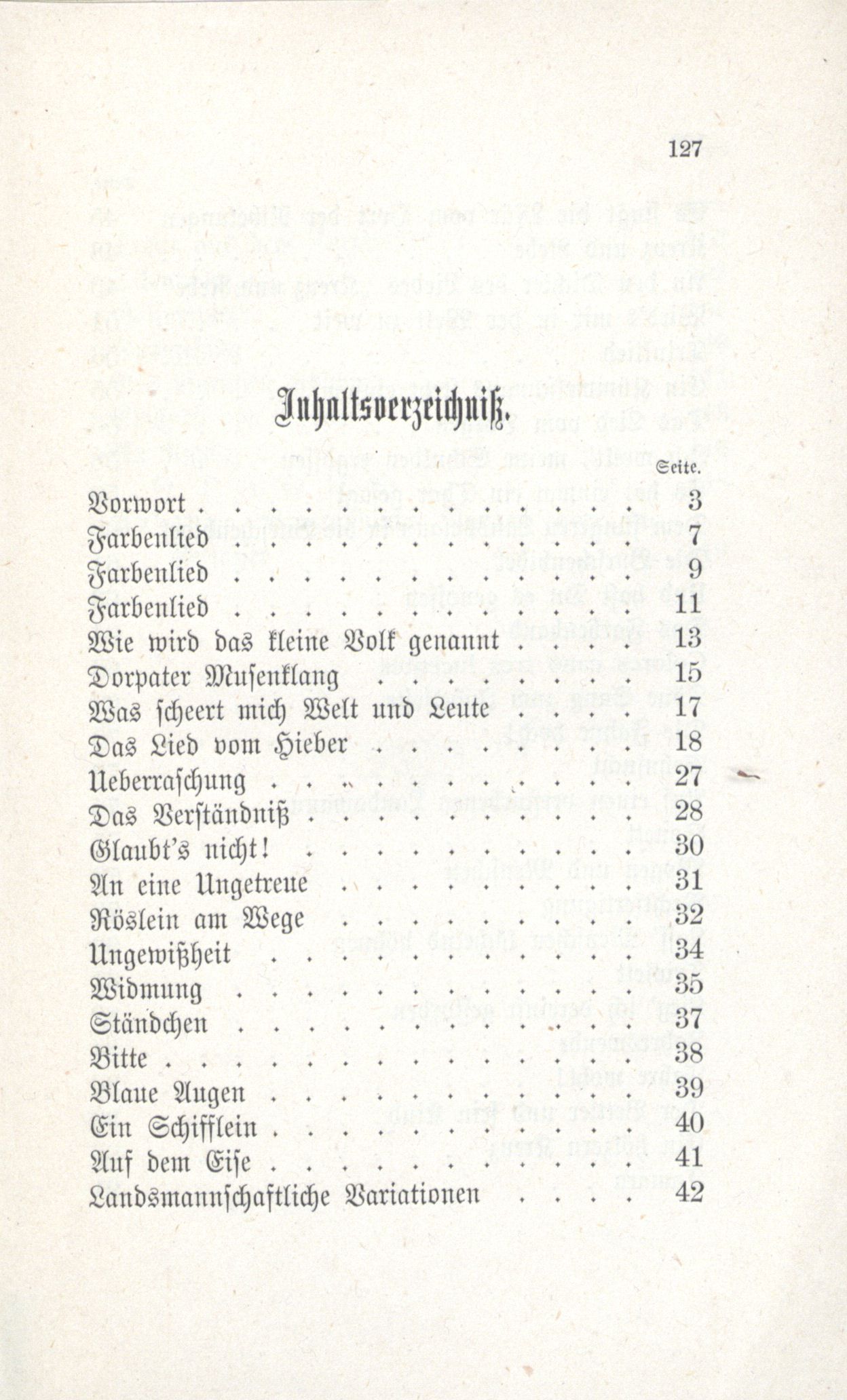 Erinnerung an die Fraternitas (1880) | 127. (127) Inhaltsverzeichnis