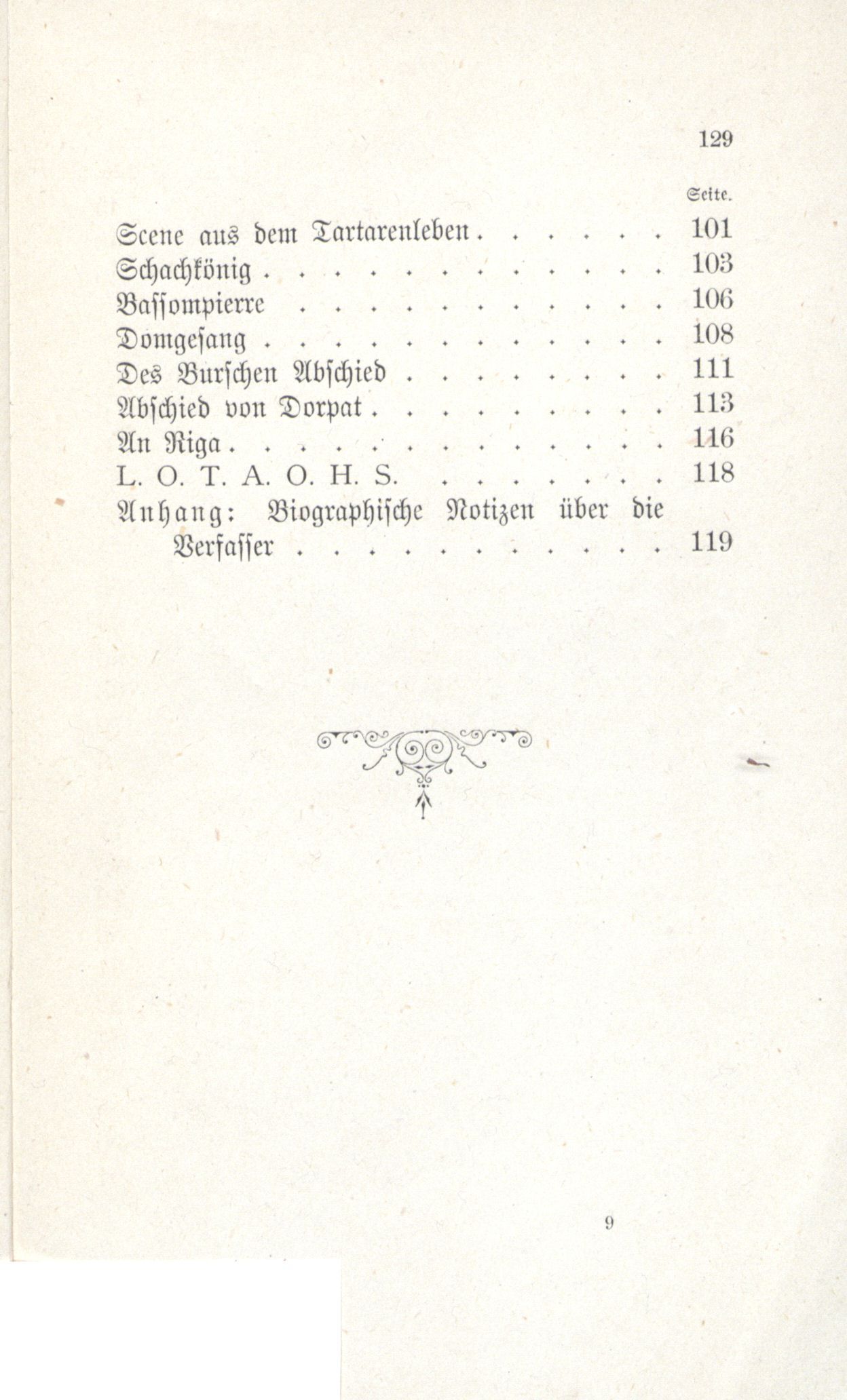 Erinnerung an die Fraternitas (1880) | 129. (129) Inhaltsverzeichnis