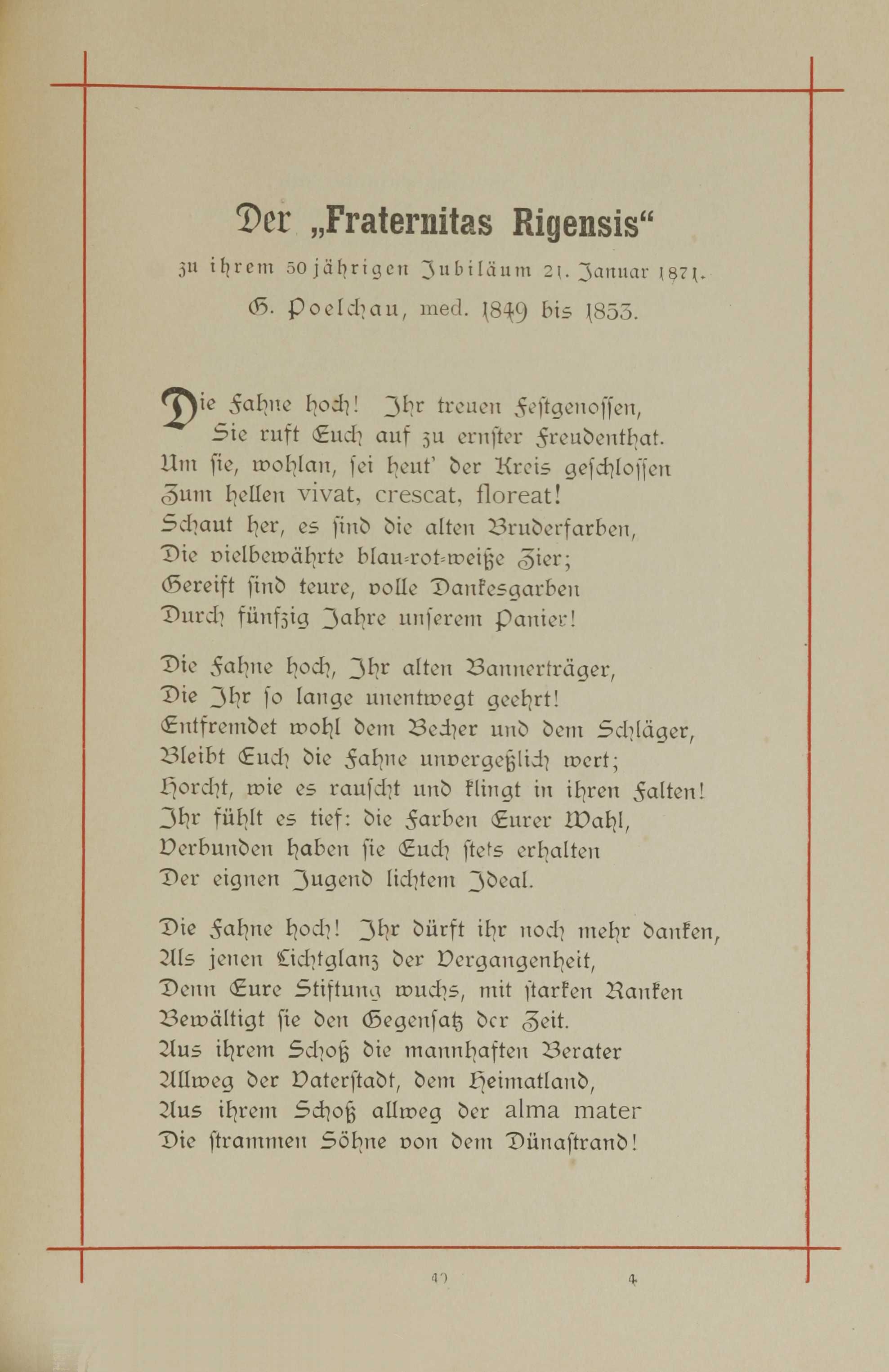 Der "Fraternitas Rigensis" zu ihrem 50 jährigen Jubiläum (1893) | 1. (49) Основной текст