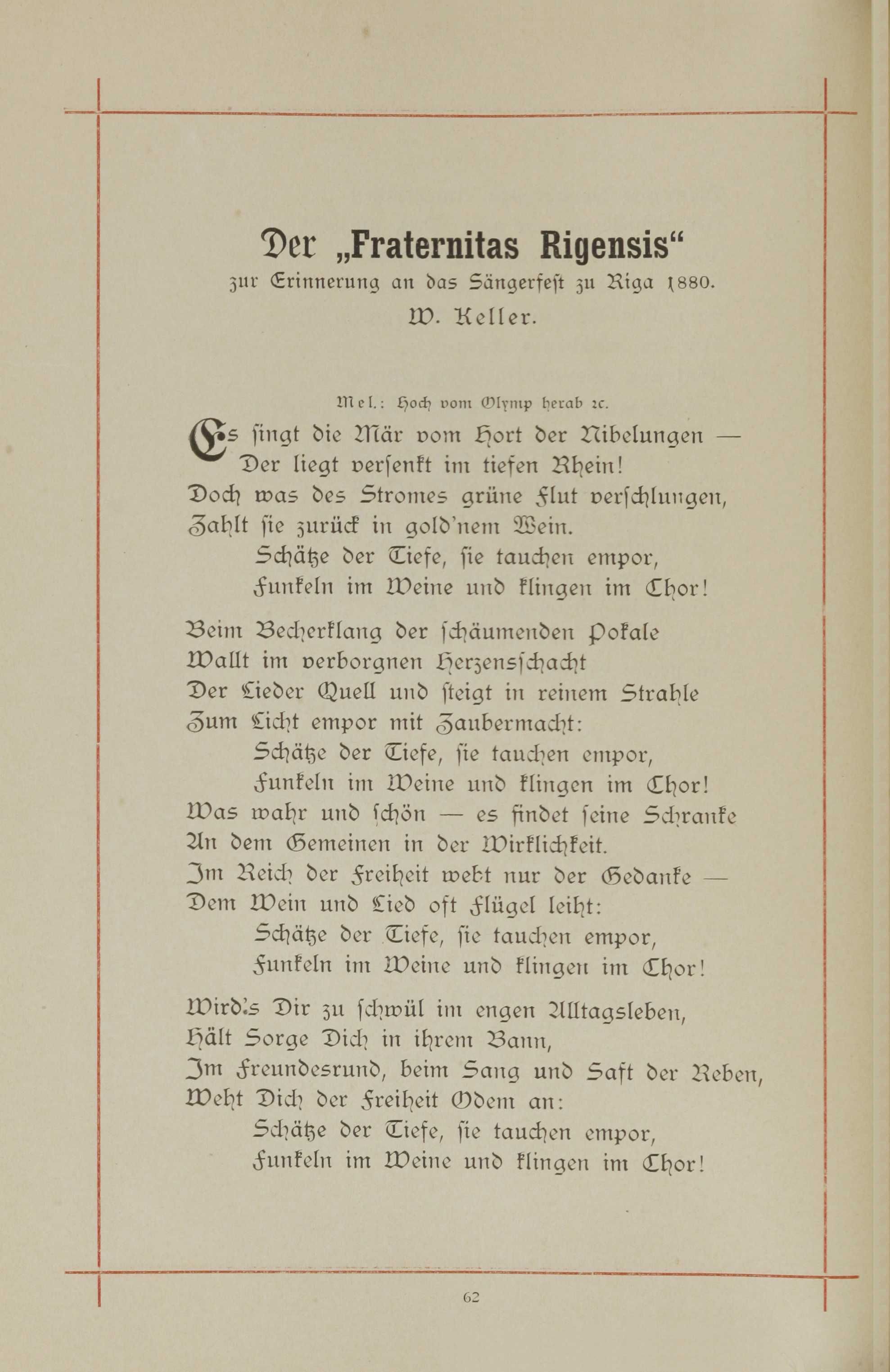 Der "Fraternitas Rigensis" zur Erinnerung an das Sängerfest zu Riga 1880 (1893) | 1. (62) Haupttext