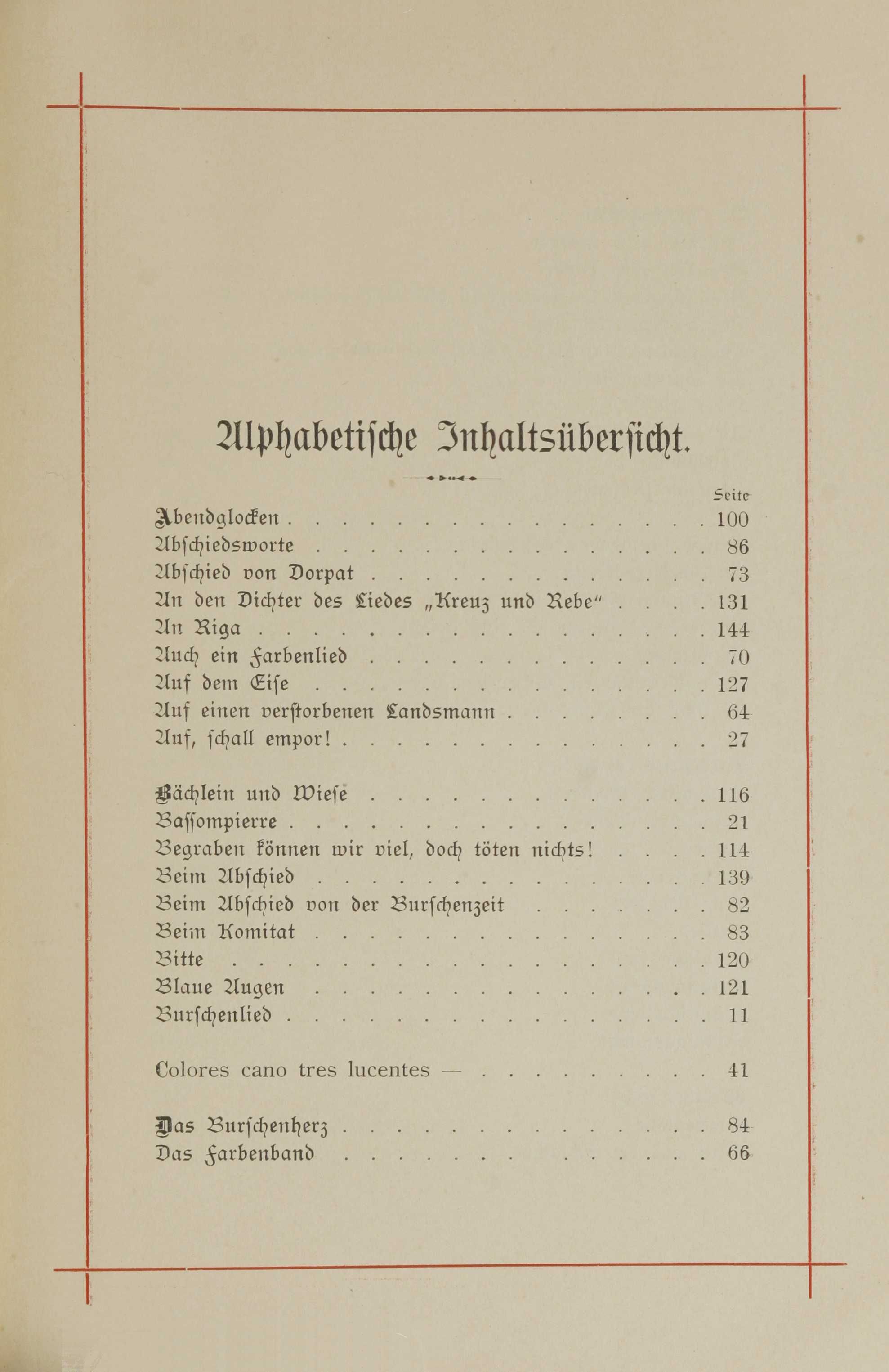 Erinnerung an die Fraternitas (1893) | 160. Указатель