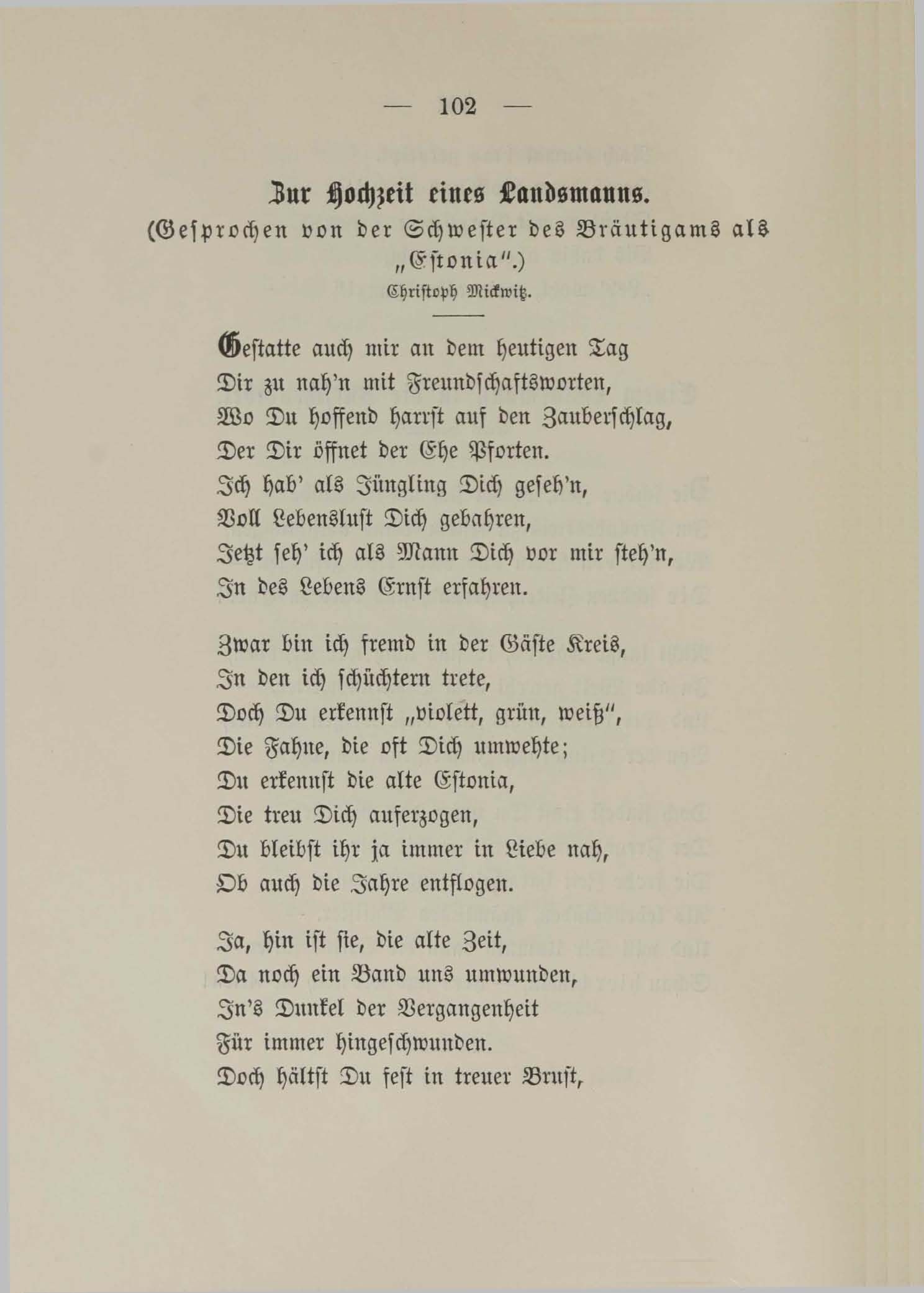 Zur Hochzeit eines Landsmanns (1890) | 1. (102) Основной текст