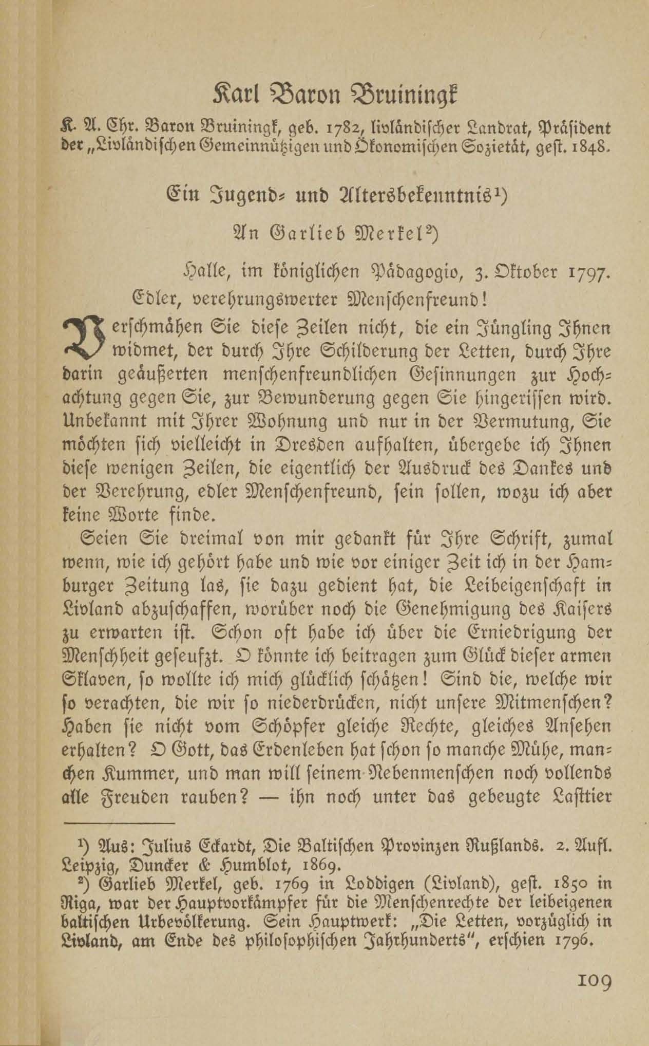Baltische Briefe aus zwei Jahrhunderten (1917 ?) | 104. (109) Main body of text