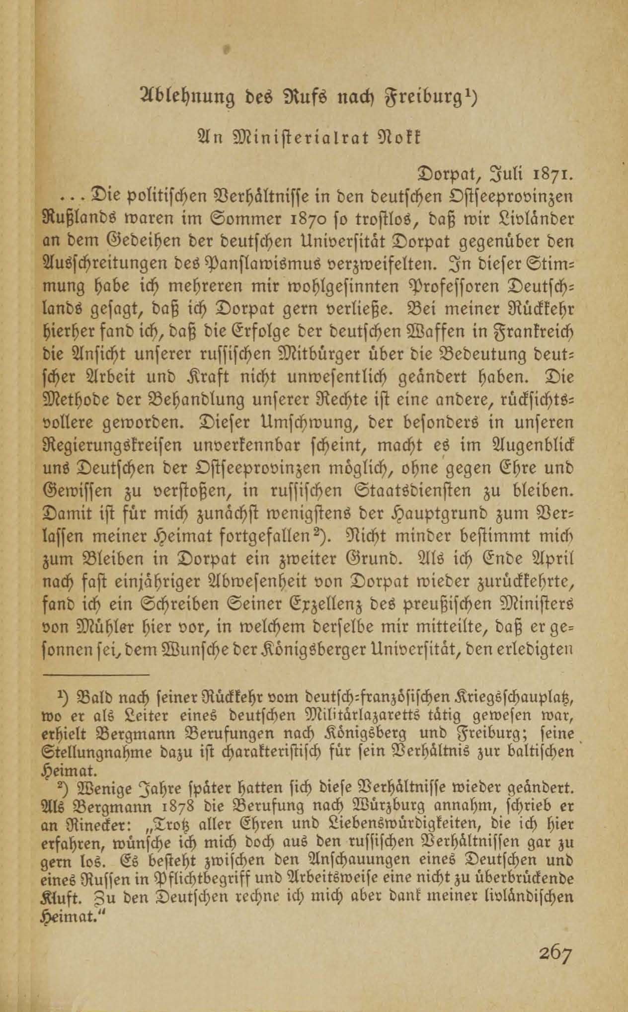 Ablehnung des Rufs nach Freiburg (1917 ?) | 1. (267) Haupttext