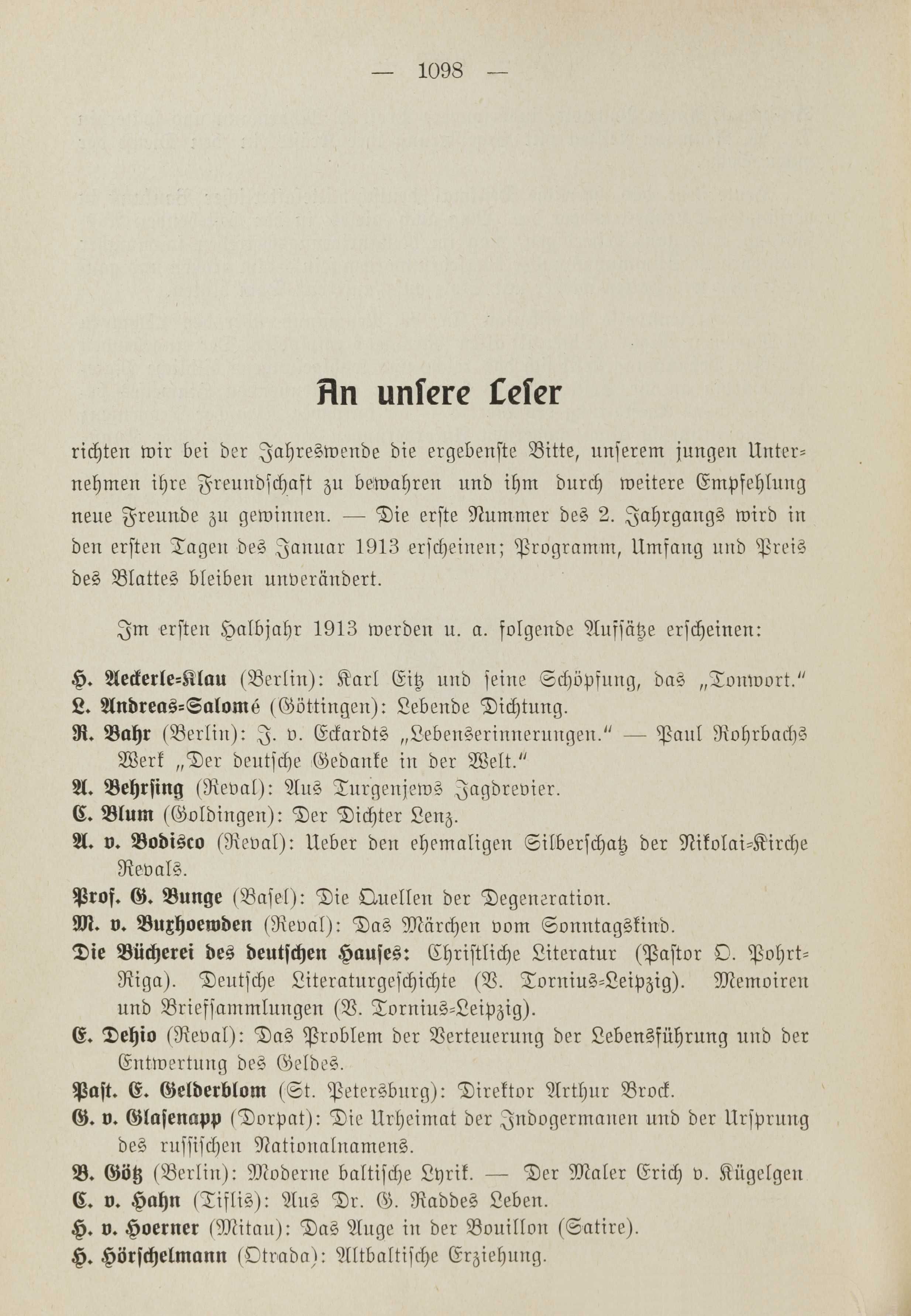Deutsche Monatsschrift für Russland [1] (1912) | 1106. (1098) Main body of text