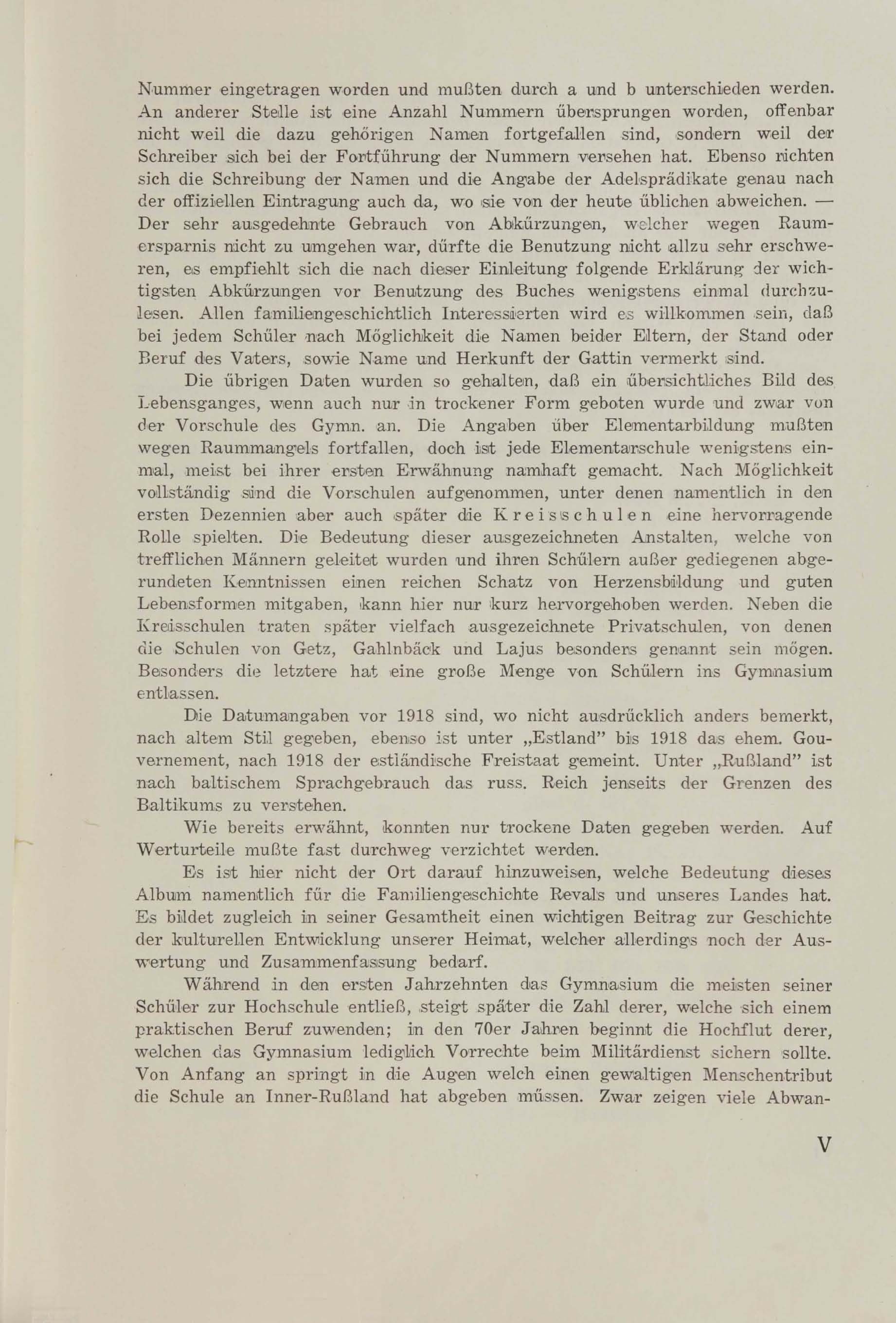 Schüler-Verzeichnis des Revalschen Gouvernements-Gymnasiums 1805–1890 (1931) | 7. (V) Põhitekst