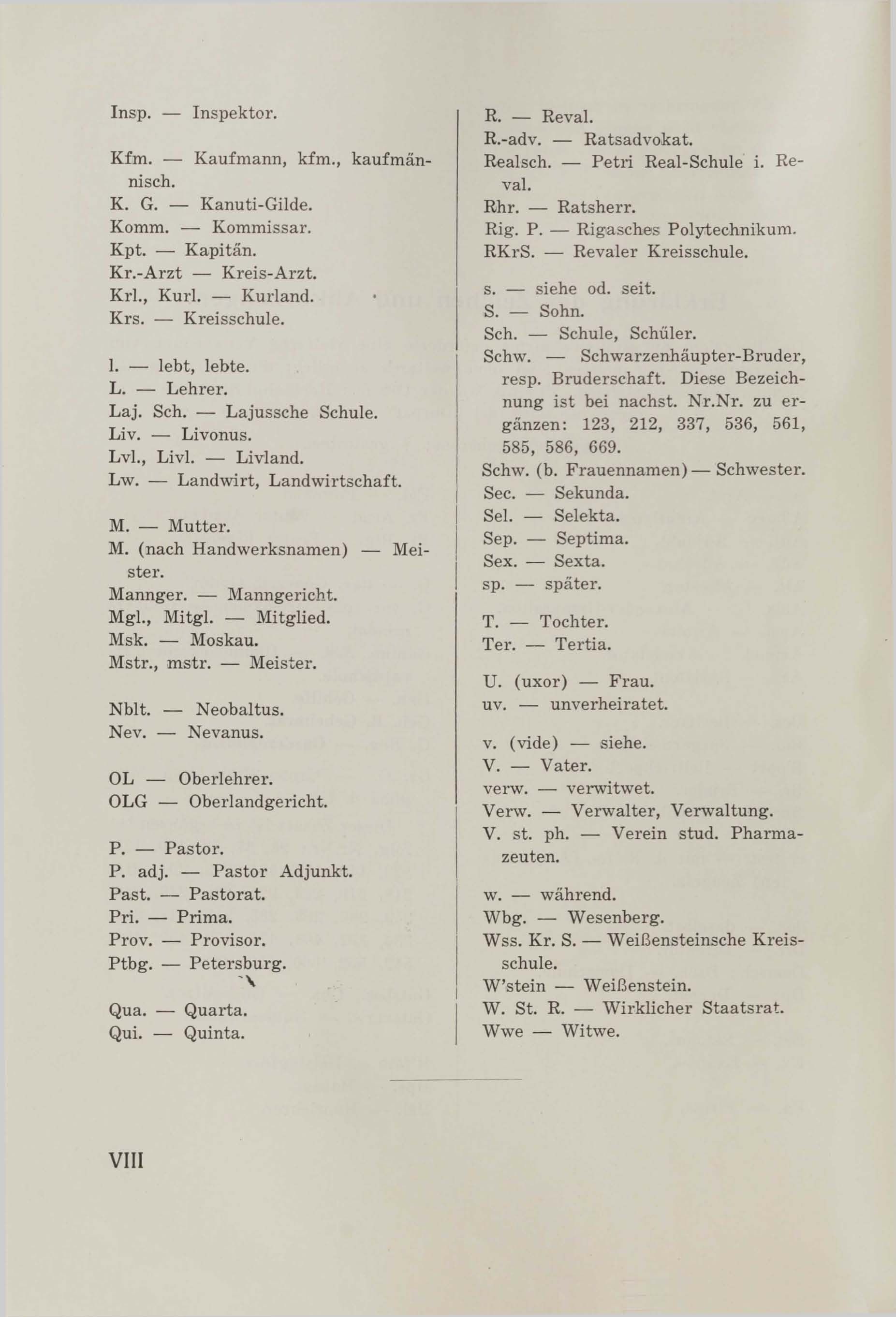 Schüler-Verzeichnis des Revalschen Gouvernements-Gymnasiums 1805–1890 (1931) | 10. (VIII) Põhitekst