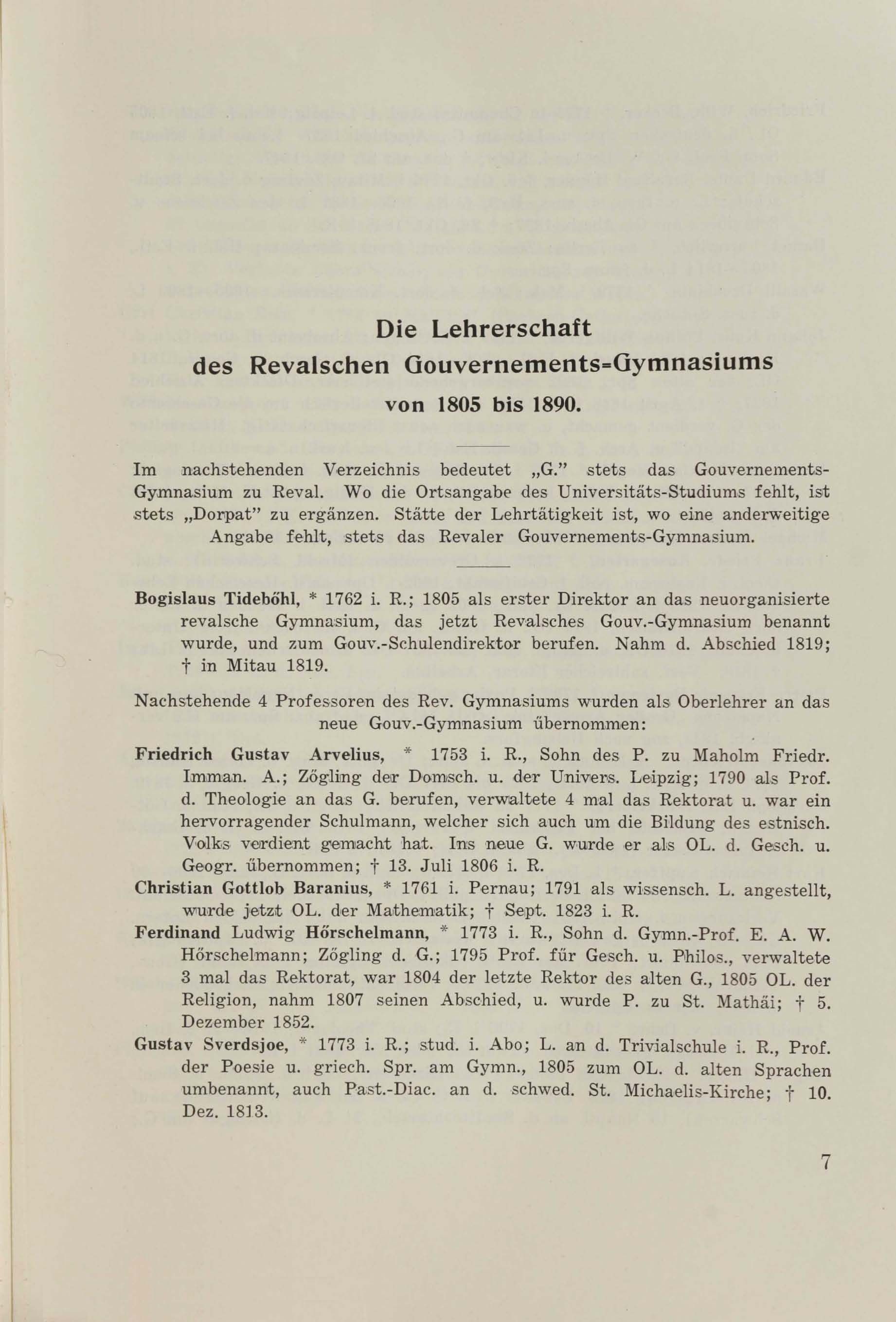 Schüler-Verzeichnis des Revalschen Gouvernements-Gymnasiums 1805–1890 (1931) | 18. (7) Põhitekst