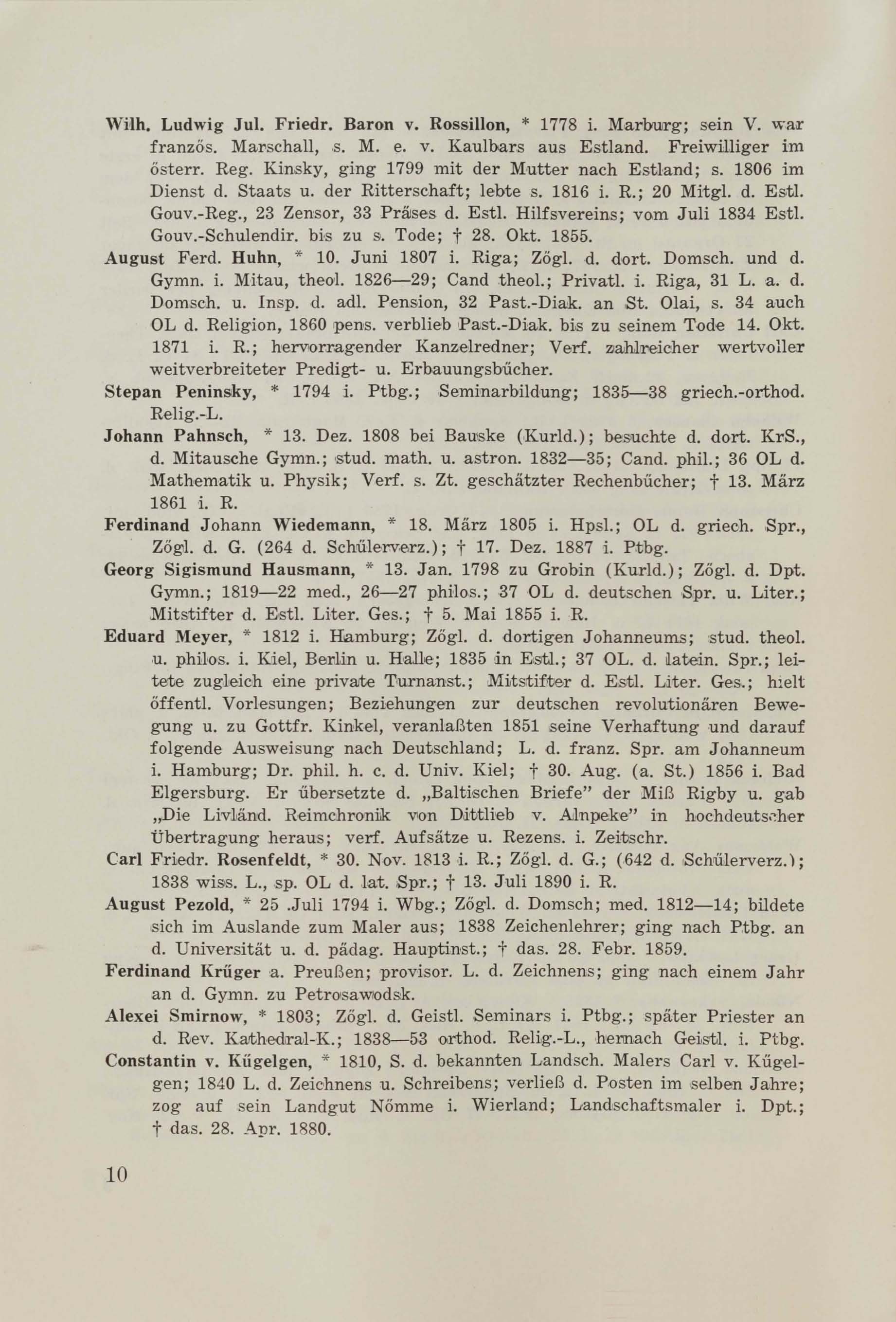 Schüler-Verzeichnis des Revalschen Gouvernements-Gymnasiums 1805–1890 (1931) | 21. (10) Основной текст