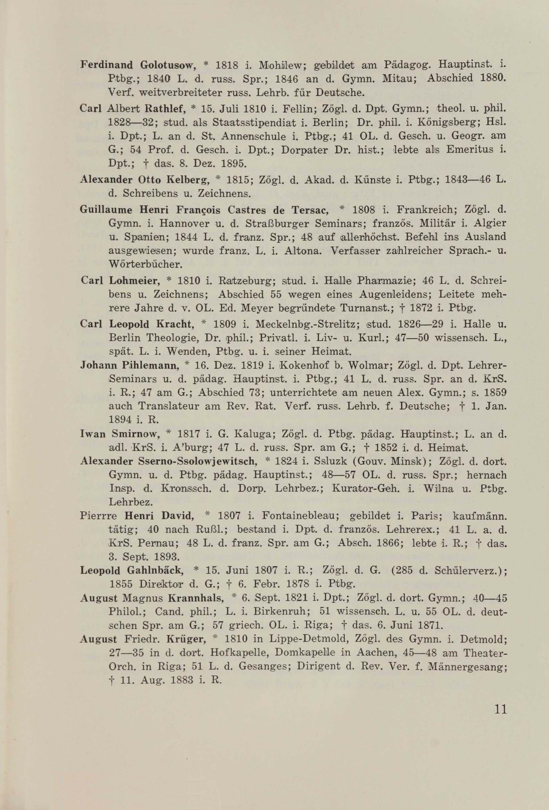 Schüler-Verzeichnis des Revalschen Gouvernements-Gymnasiums 1805–1890 (1931) | 22. (11) Основной текст