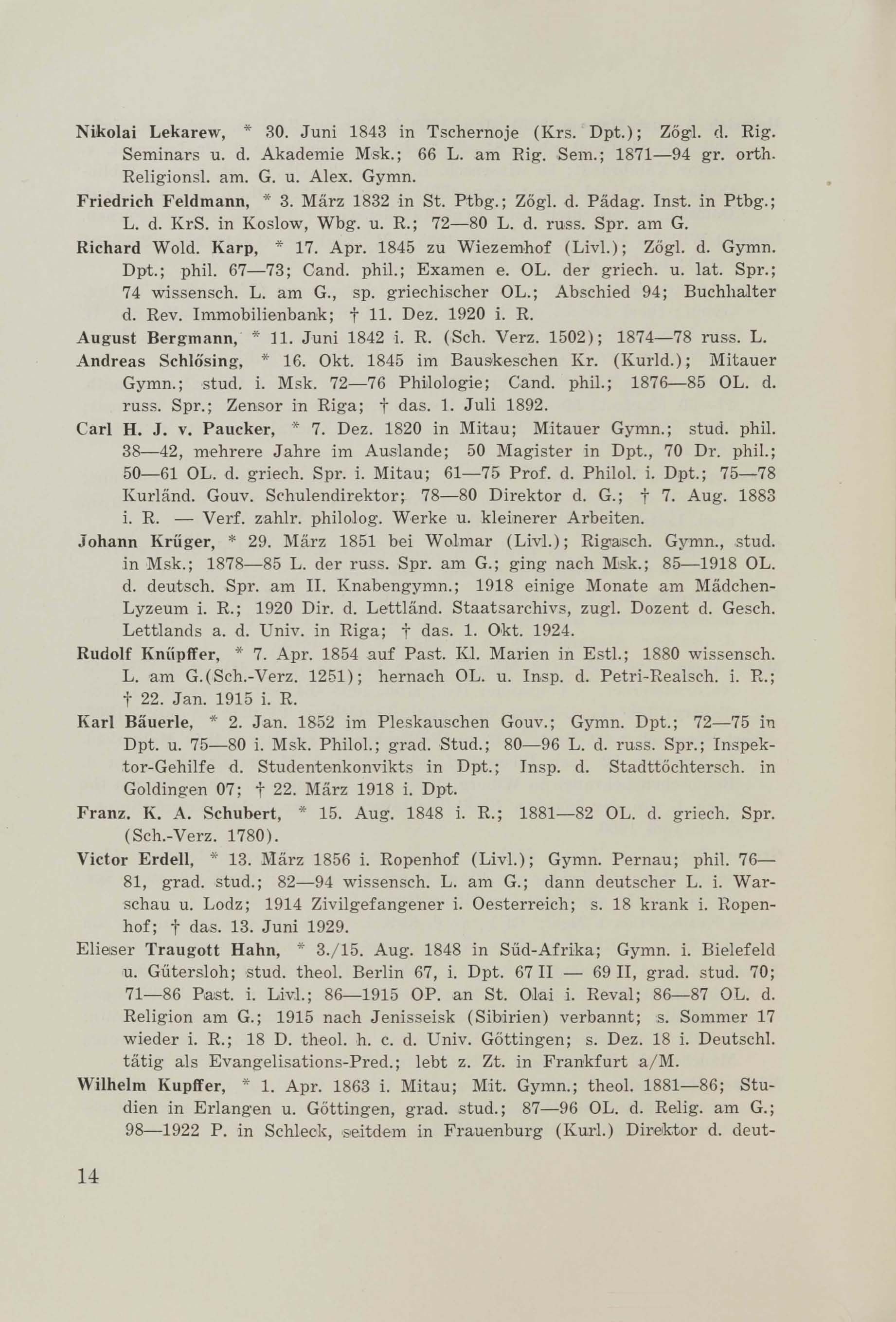 Schüler-Verzeichnis des Revalschen Gouvernements-Gymnasiums 1805–1890 (1931) | 25. (14) Main body of text