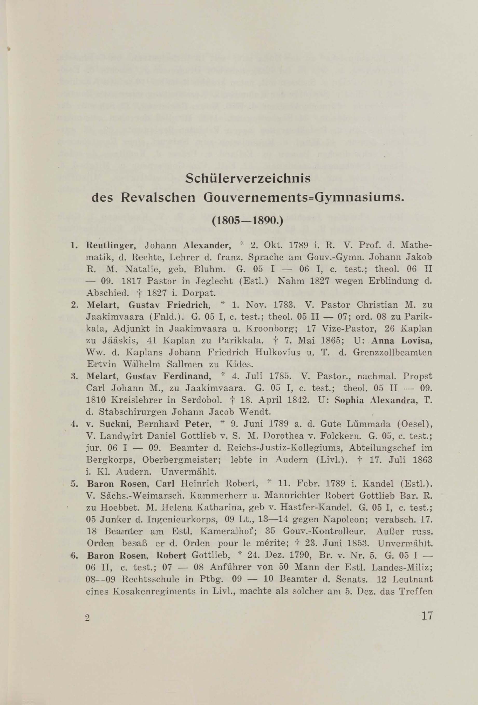 Schüler-Verzeichnis des Revalschen Gouvernements-Gymnasiums 1805–1890 (1931) | 27. (17) Main body of text