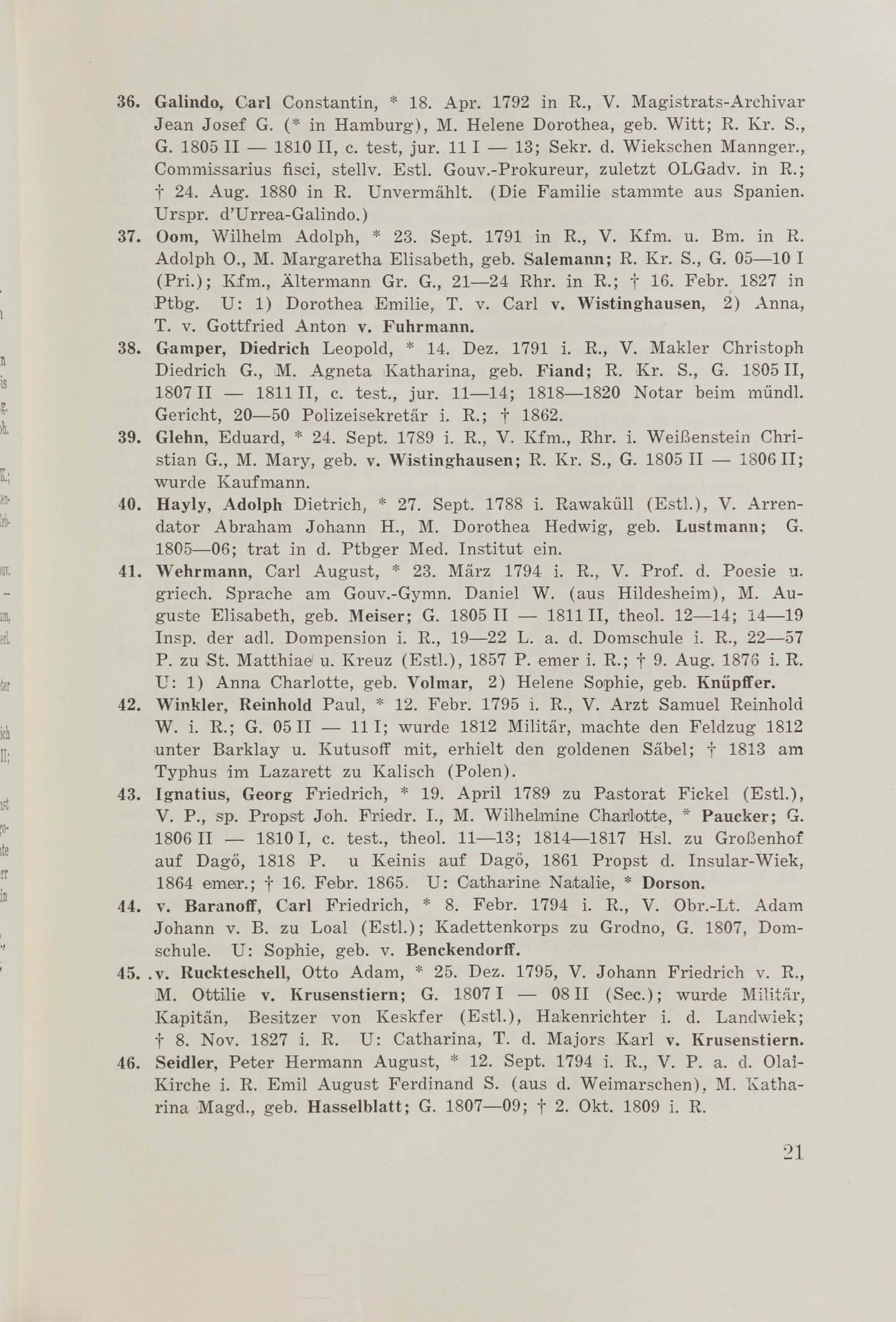 Schüler-Verzeichnis des Revalschen Gouvernements-Gymnasiums 1805–1890 (1931) | 31. (21) Haupttext
