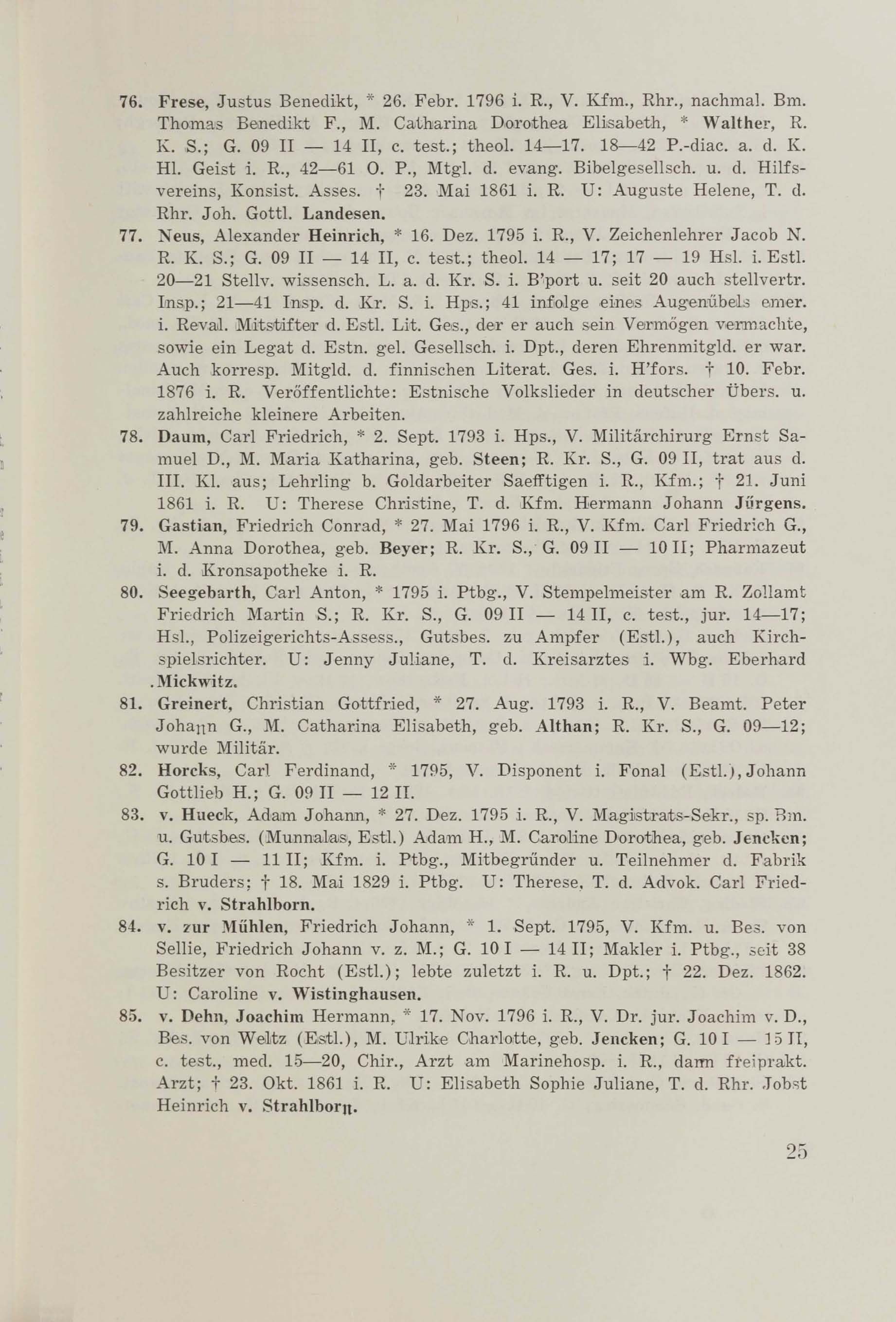 Schüler-Verzeichnis des Revalschen Gouvernements-Gymnasiums 1805–1890 (1931) | 35. (25) Põhitekst