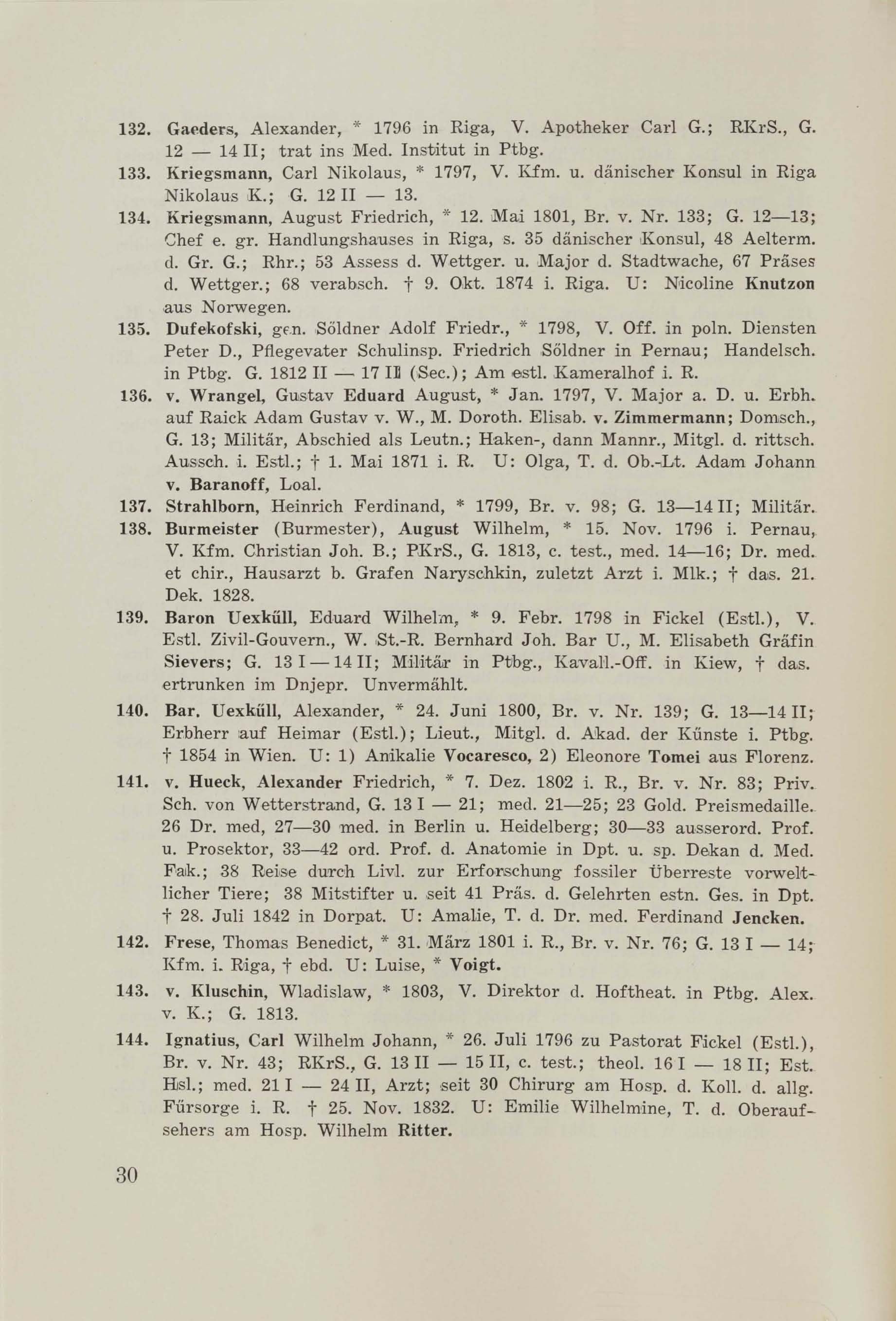 Schüler-Verzeichnis des Revalschen Gouvernements-Gymnasiums 1805–1890 (1931) | 40. (30) Основной текст