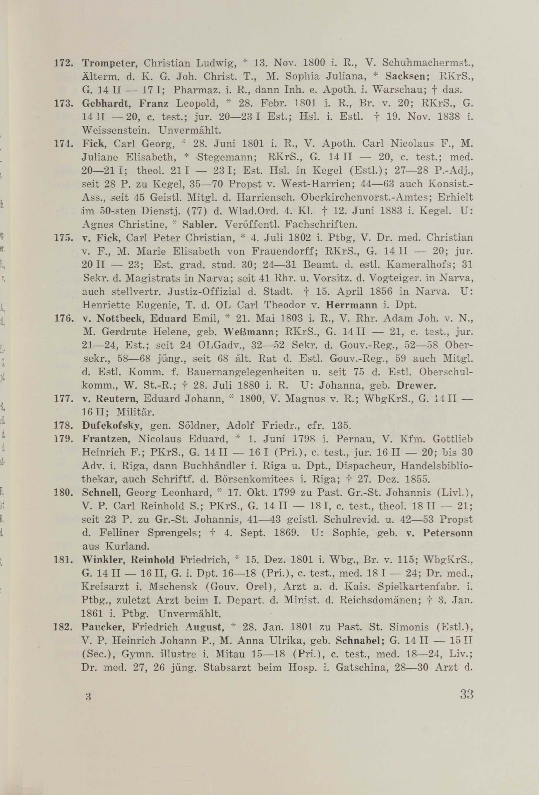 Schüler-Verzeichnis des Revalschen Gouvernements-Gymnasiums 1805–1890 (1931) | 43. (33) Основной текст