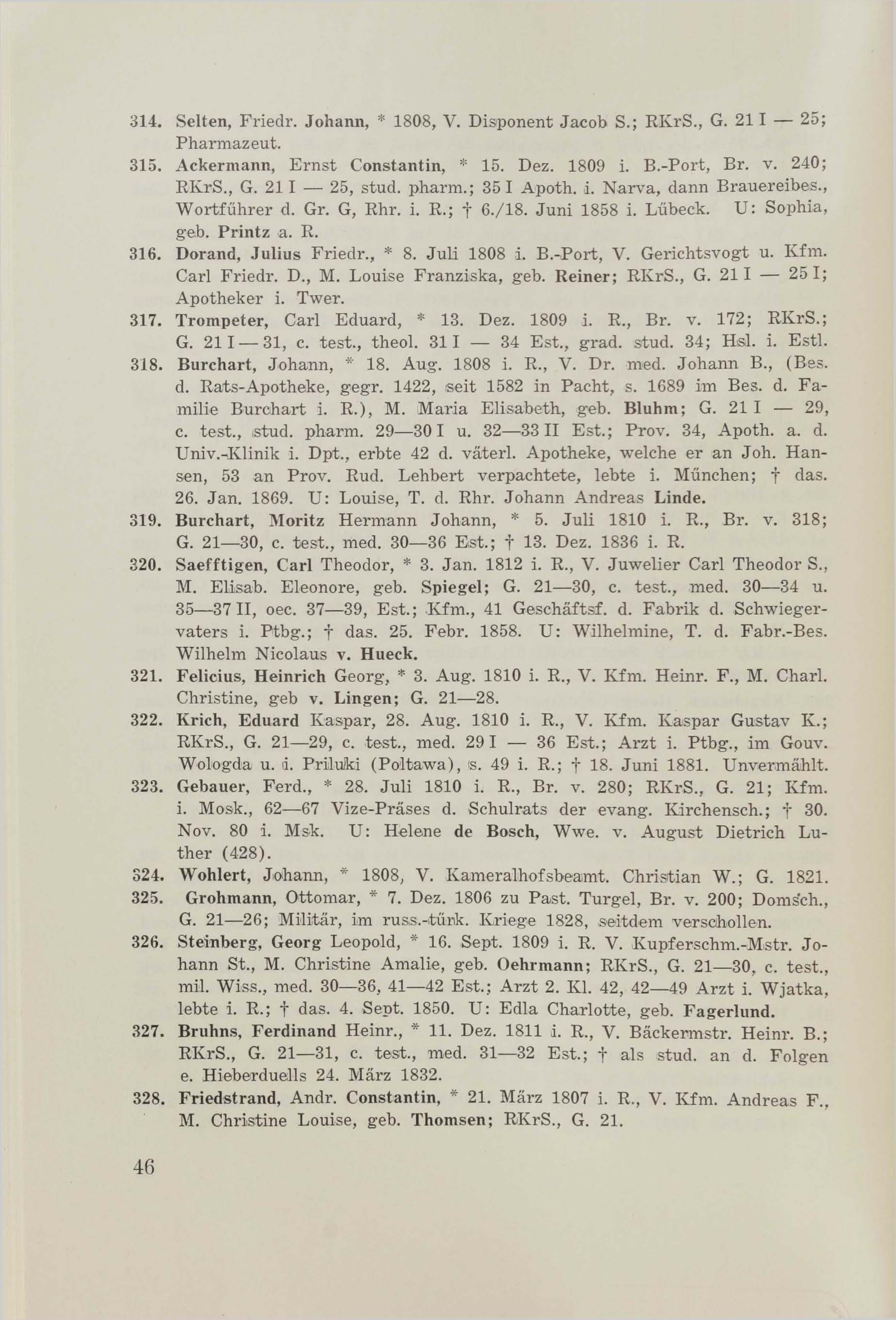 Schüler-Verzeichnis des Revalschen Gouvernements-Gymnasiums 1805–1890 (1931) | 56. (46) Põhitekst