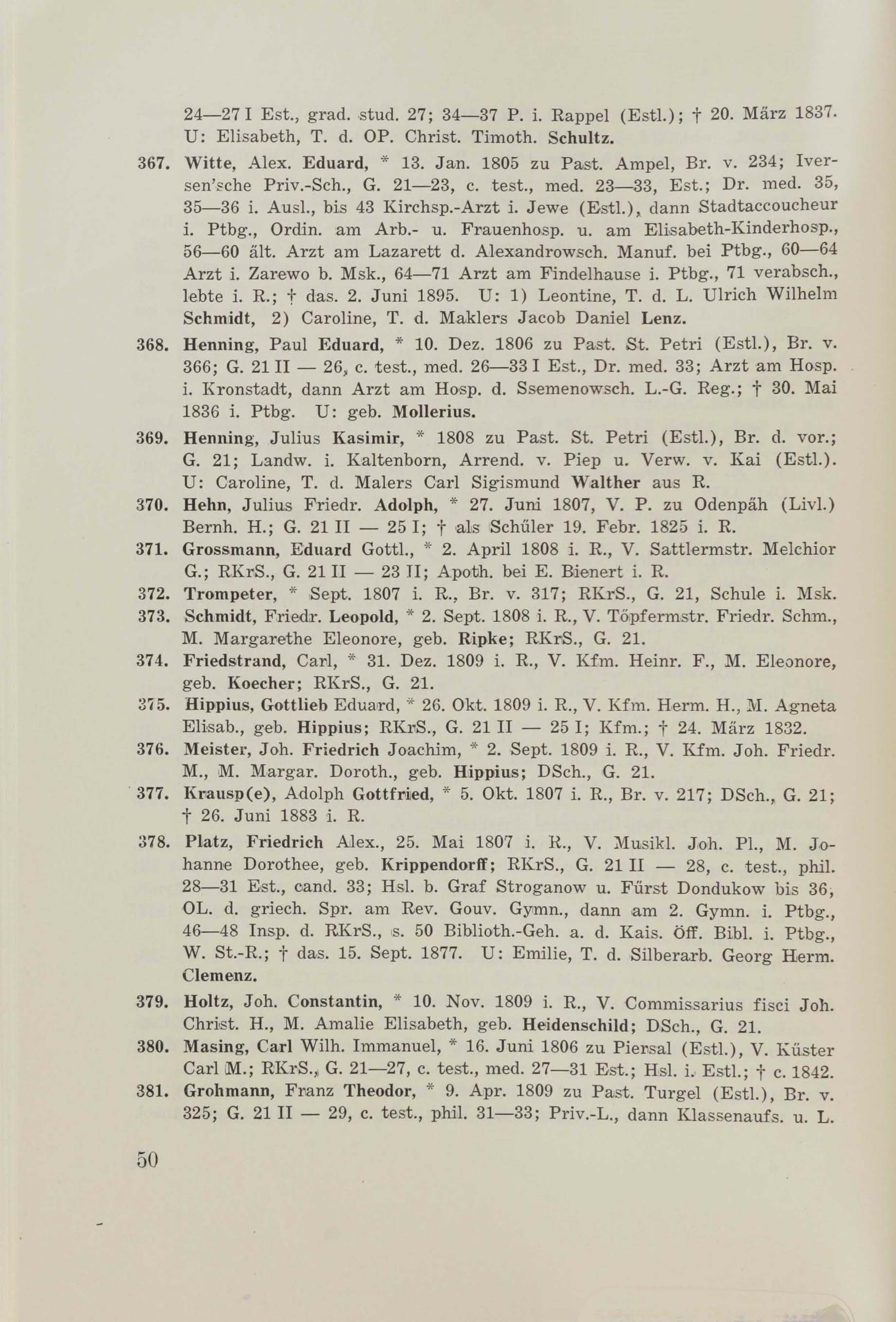 Schüler-Verzeichnis des Revalschen Gouvernements-Gymnasiums 1805–1890 (1931) | 60. (50) Основной текст