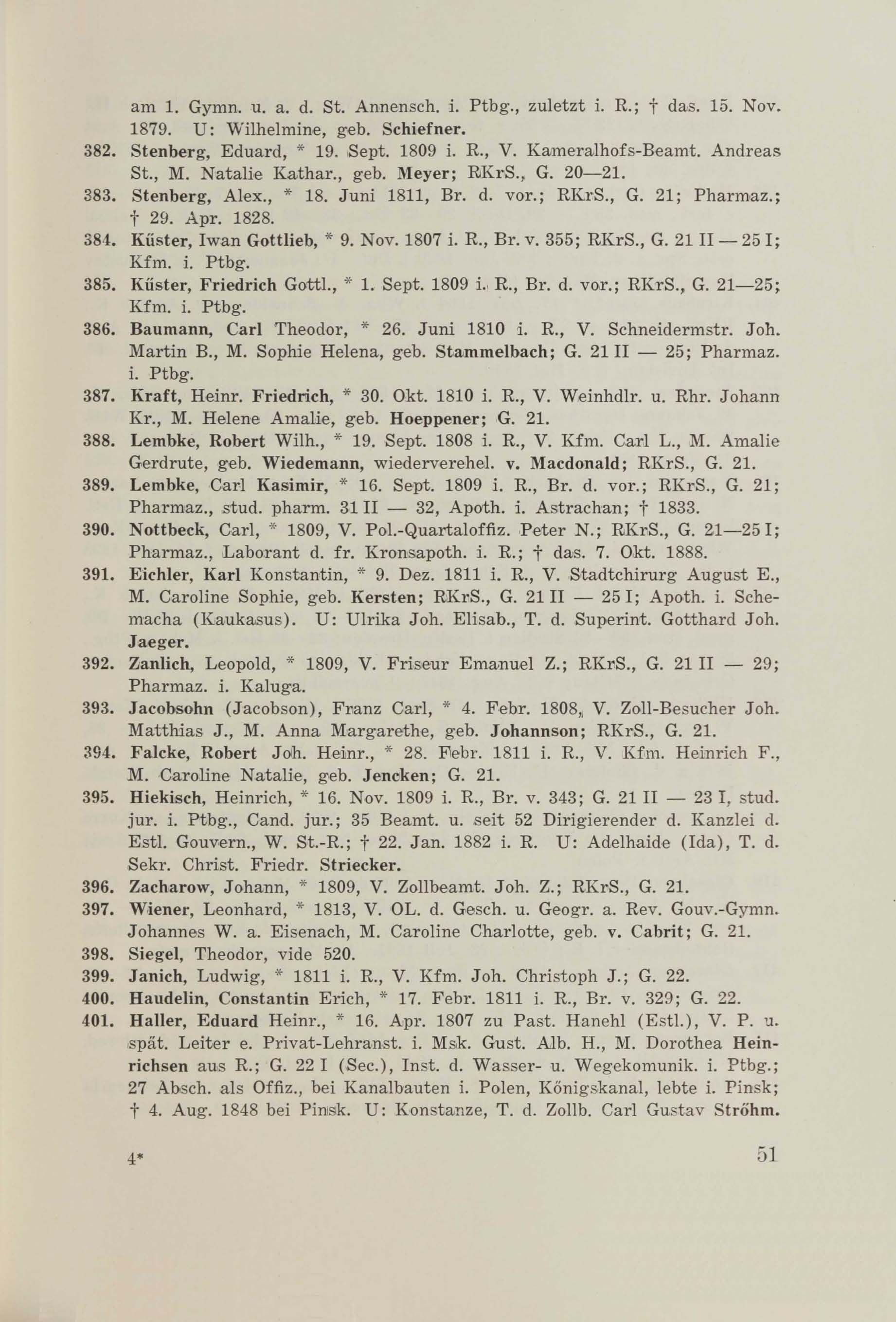 Schüler-Verzeichnis des Revalschen Gouvernements-Gymnasiums 1805–1890 (1931) | 61. (51) Основной текст