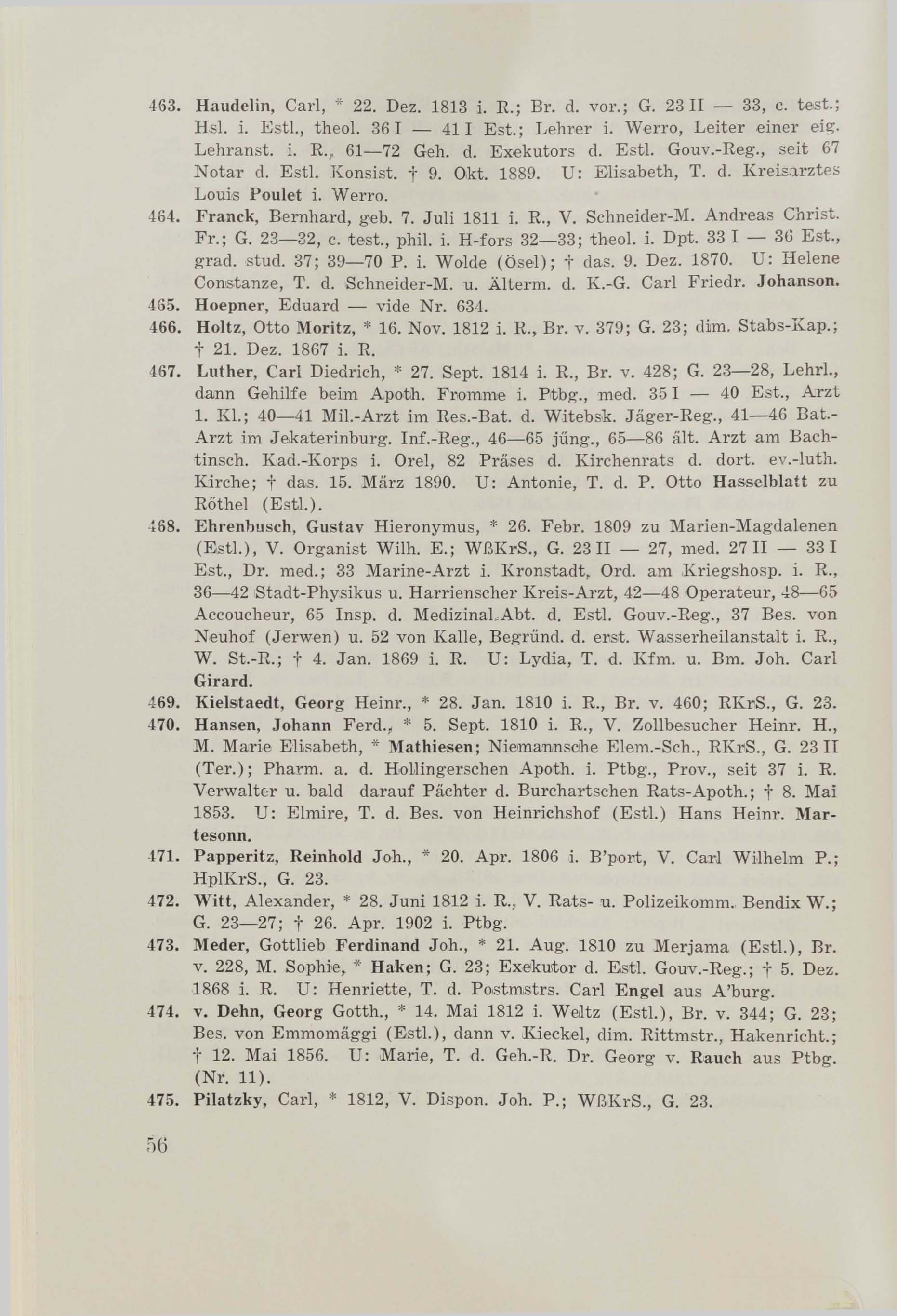 Schüler-Verzeichnis des Revalschen Gouvernements-Gymnasiums 1805–1890 (1931) | 66. (56) Основной текст