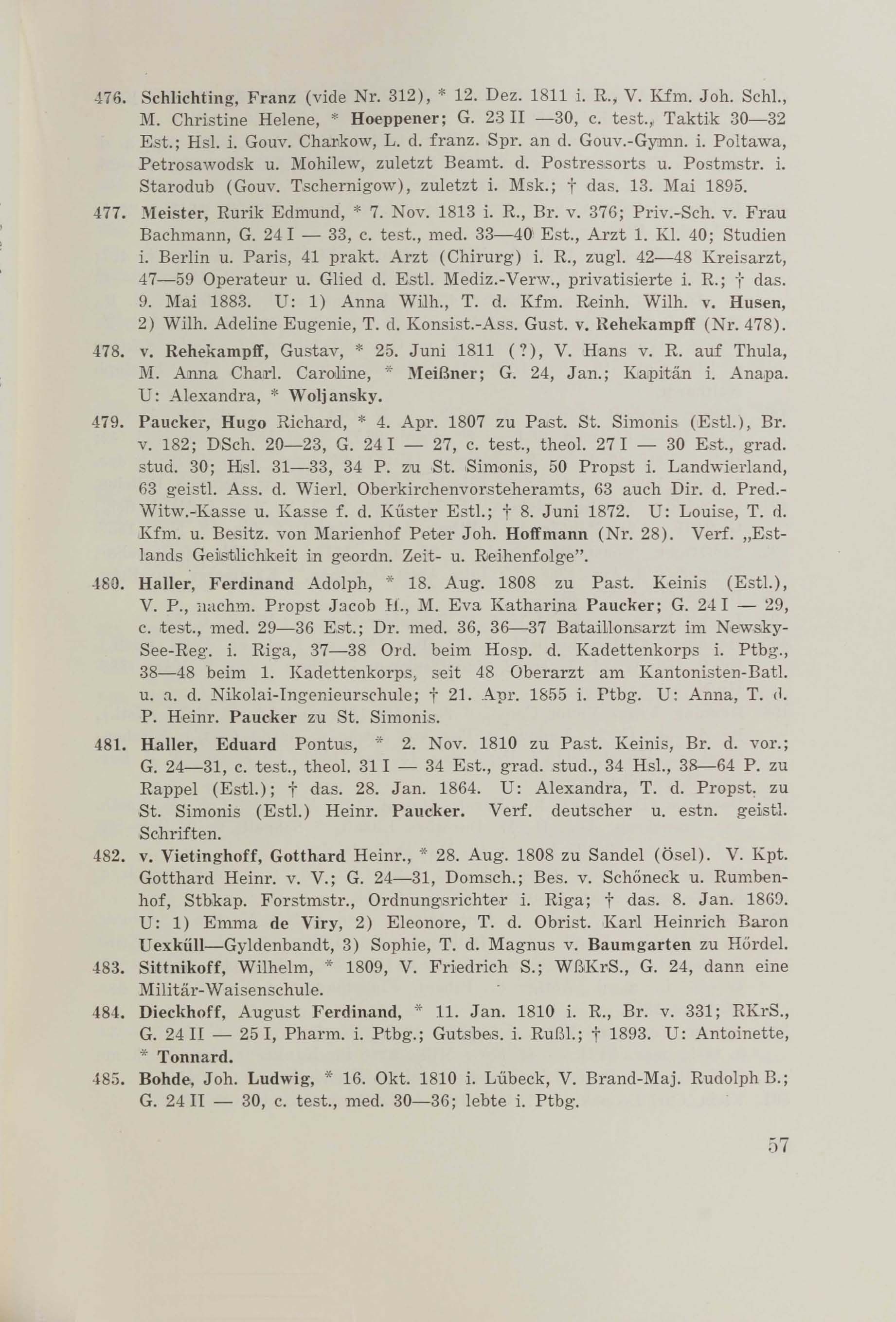 Schüler-Verzeichnis des Revalschen Gouvernements-Gymnasiums 1805–1890 (1931) | 67. (57) Main body of text