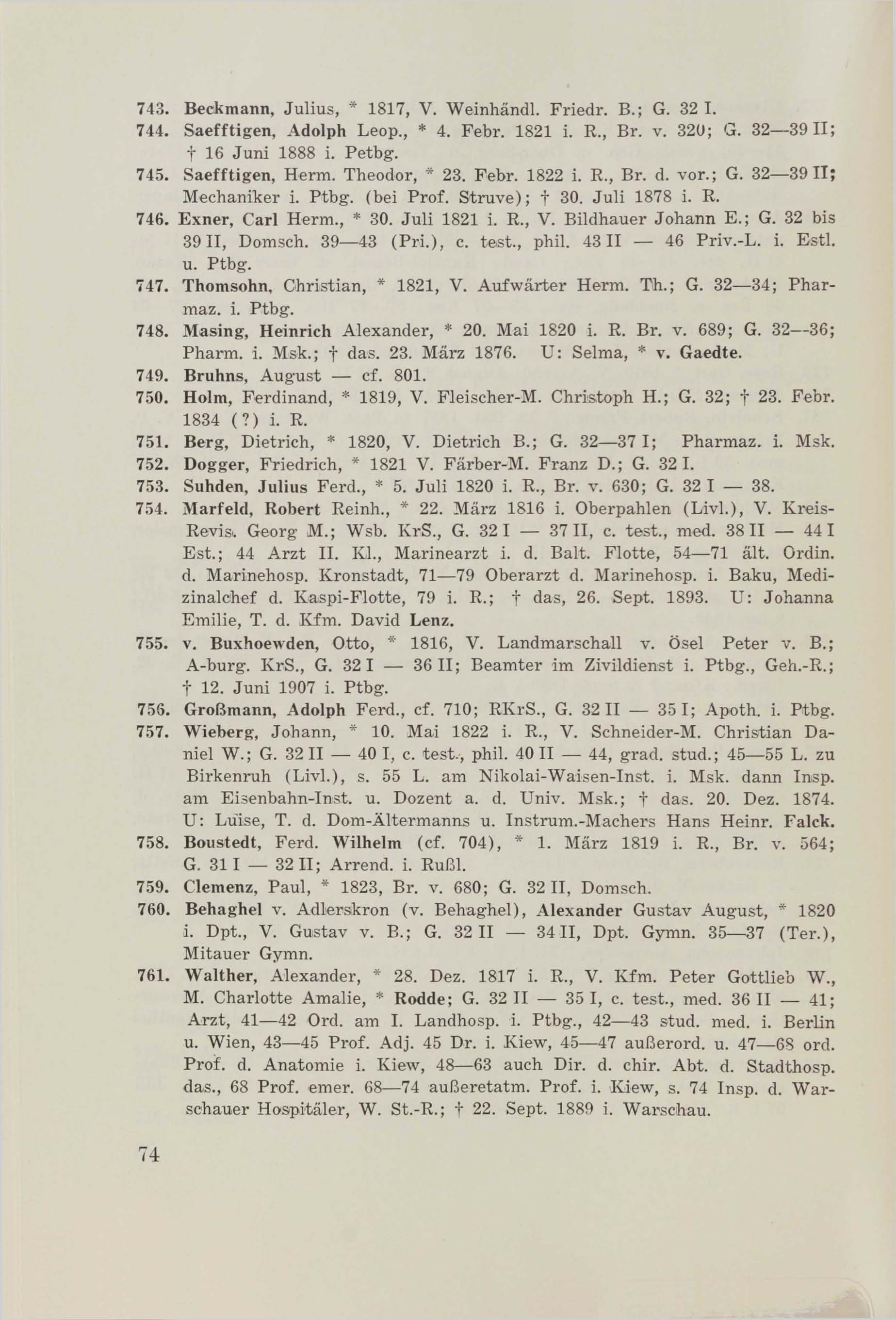 Schüler-Verzeichnis des Revalschen Gouvernements-Gymnasiums 1805–1890 (1931) | 84. (74) Main body of text