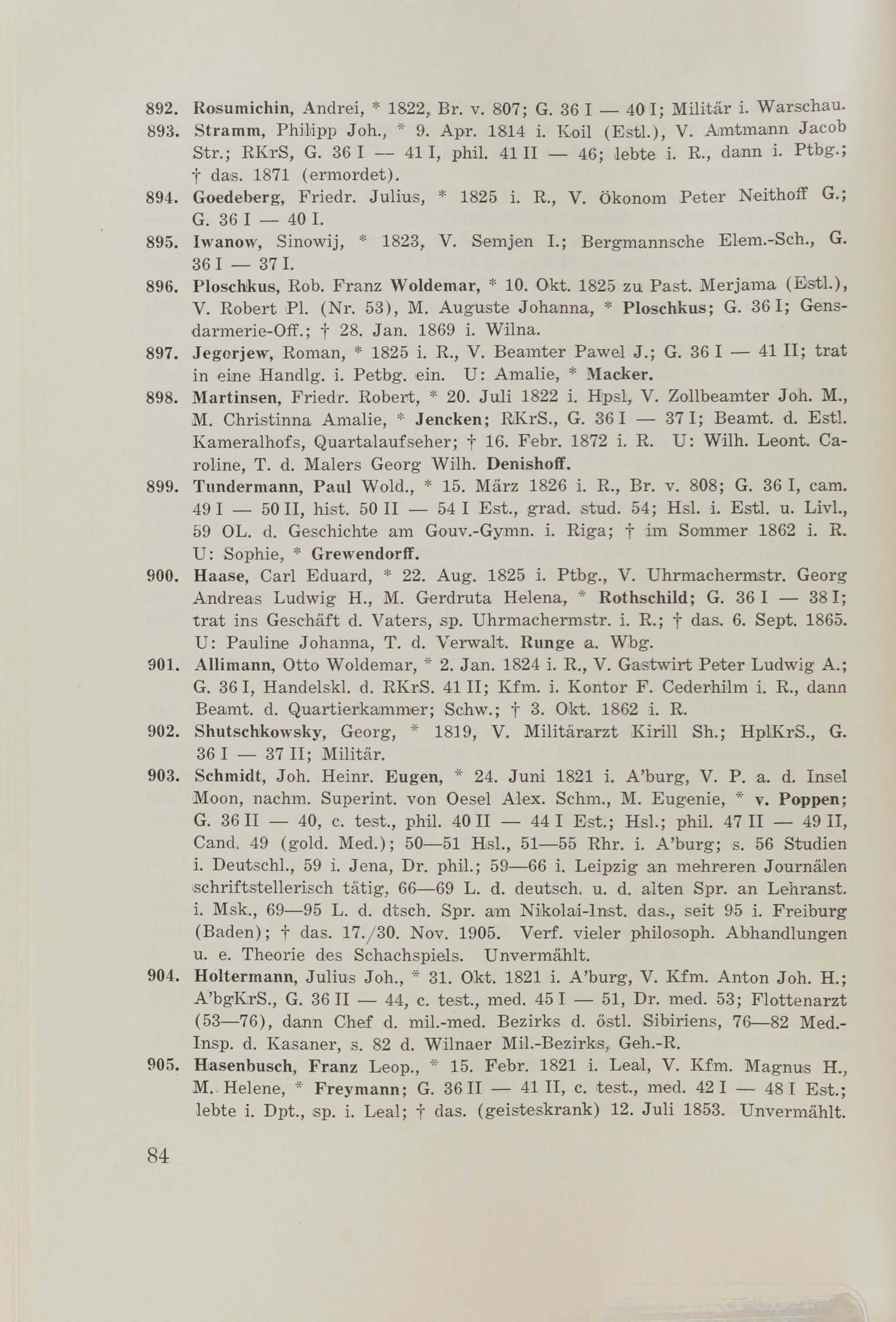 Schüler-Verzeichnis des Revalschen Gouvernements-Gymnasiums 1805–1890 (1931) | 94. (84) Main body of text