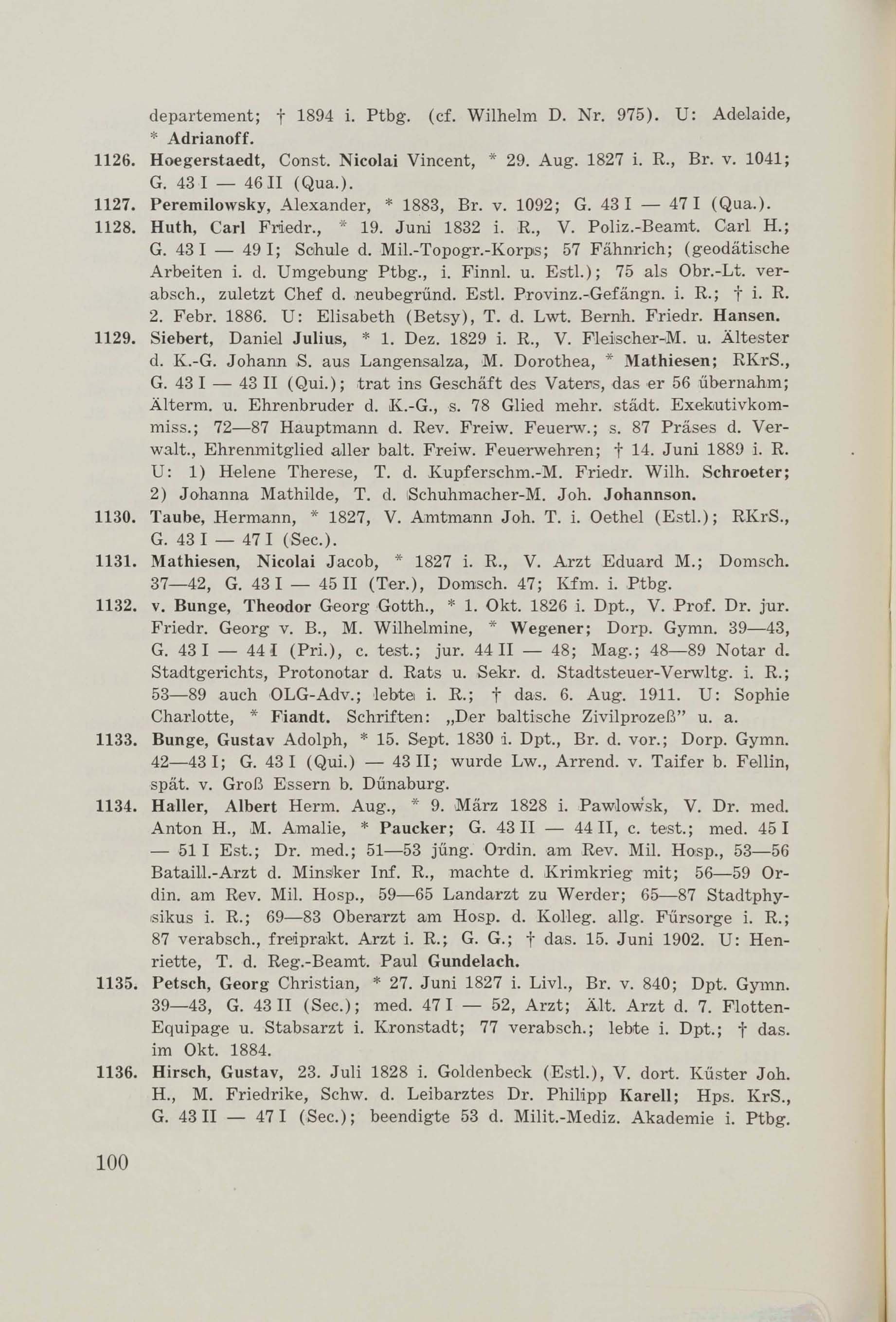 Schüler-Verzeichnis des Revalschen Gouvernements-Gymnasiums 1805–1890 (1931) | 110. (100) Main body of text