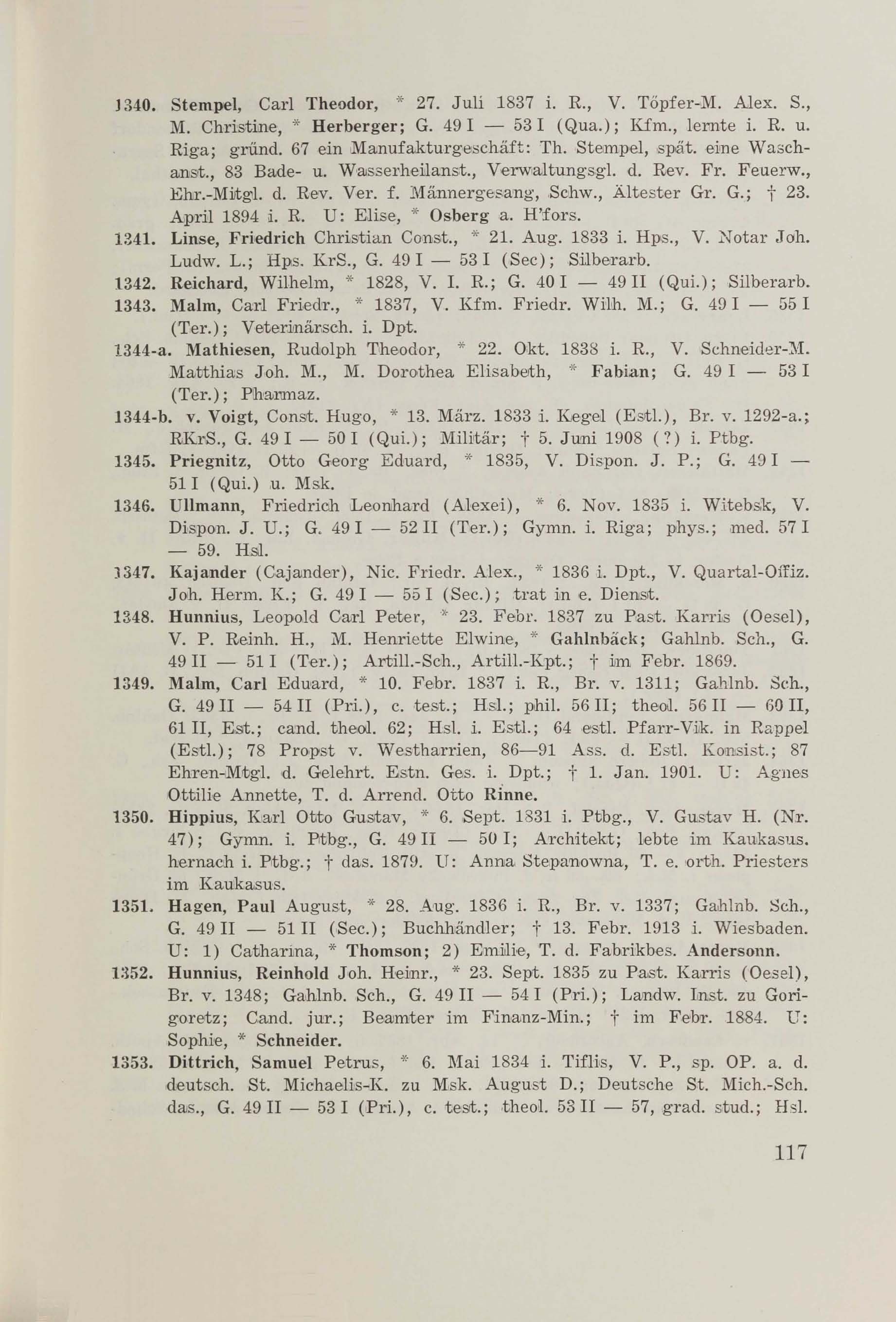 Schüler-Verzeichnis des Revalschen Gouvernements-Gymnasiums 1805–1890 (1931) | 127. (117) Main body of text