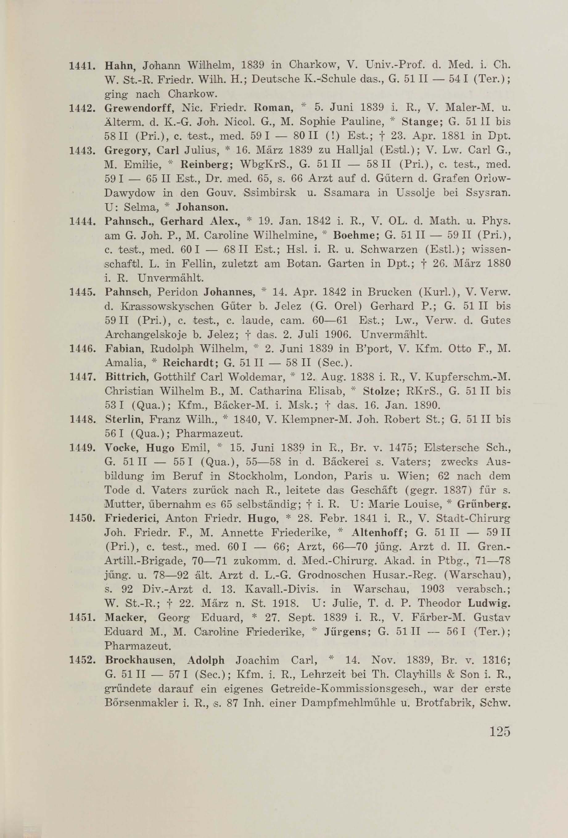 Schüler-Verzeichnis des Revalschen Gouvernements-Gymnasiums 1805–1890 (1931) | 135. (125) Main body of text