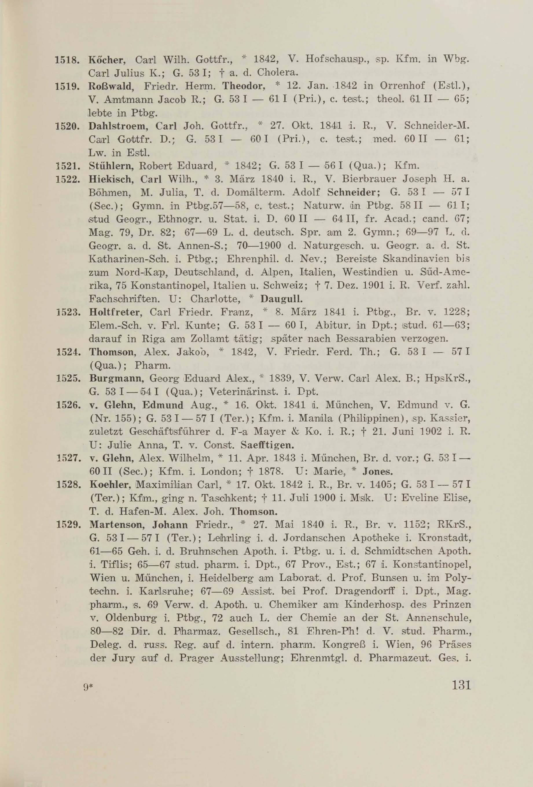 Schüler-Verzeichnis des Revalschen Gouvernements-Gymnasiums 1805–1890 (1931) | 141. (131) Haupttext