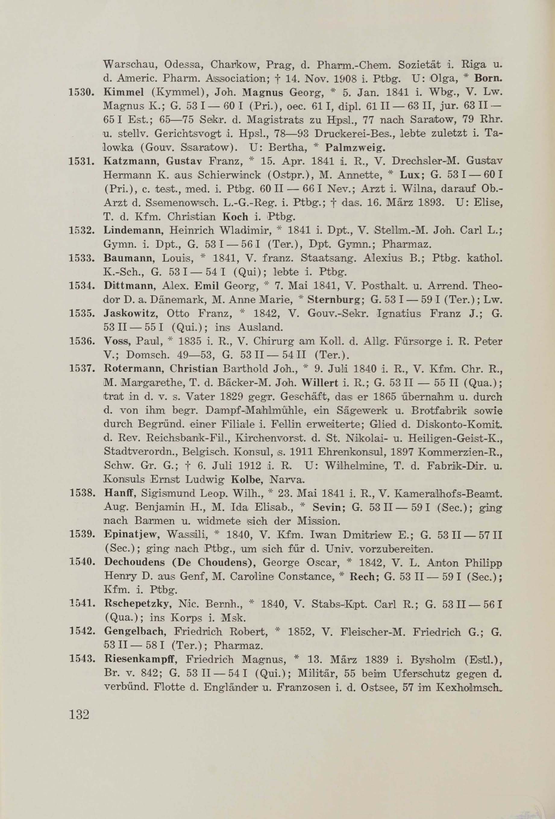 Schüler-Verzeichnis des Revalschen Gouvernements-Gymnasiums 1805–1890 (1931) | 142. (132) Основной текст