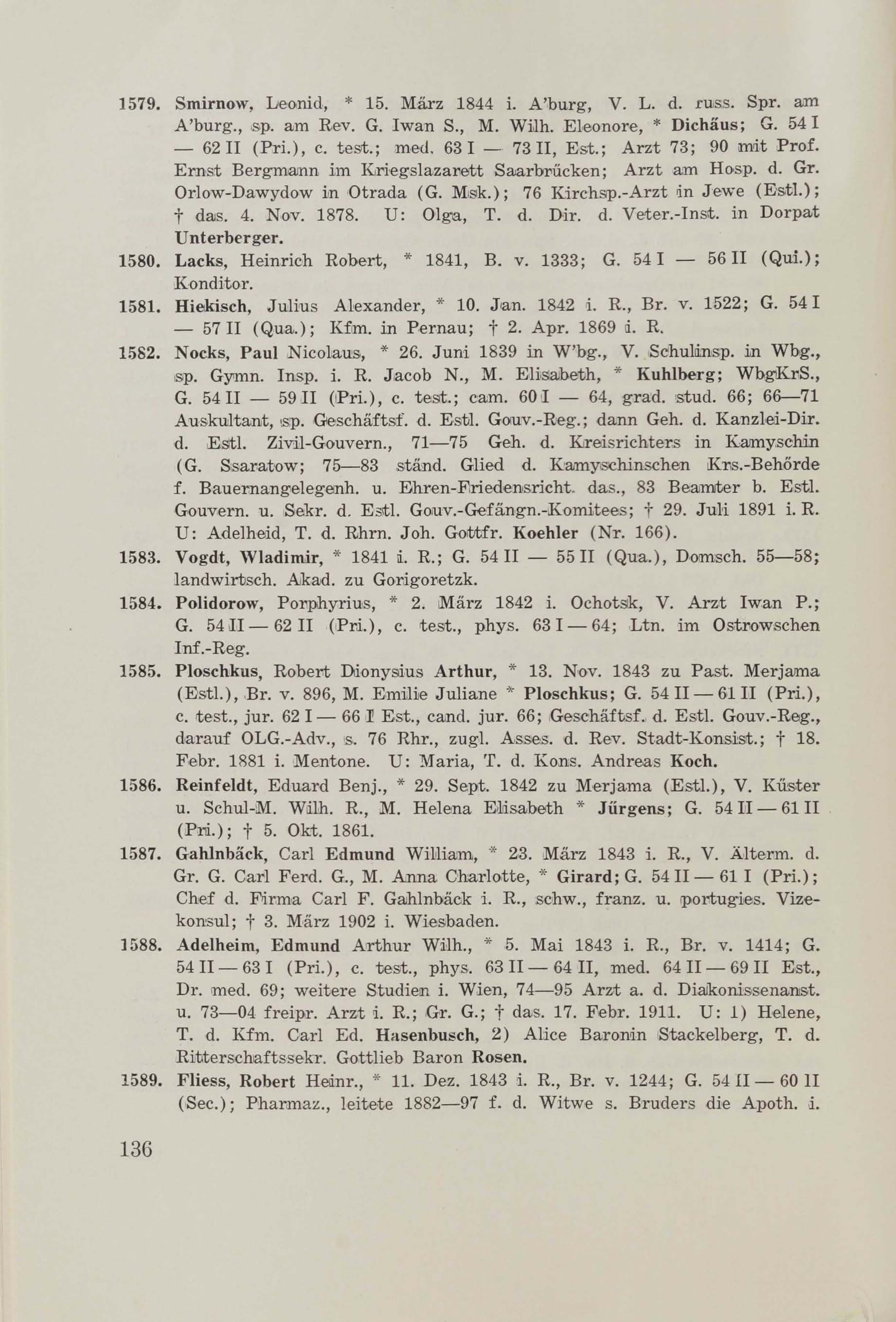 Schüler-Verzeichnis des Revalschen Gouvernements-Gymnasiums 1805–1890 (1931) | 146. (136) Main body of text