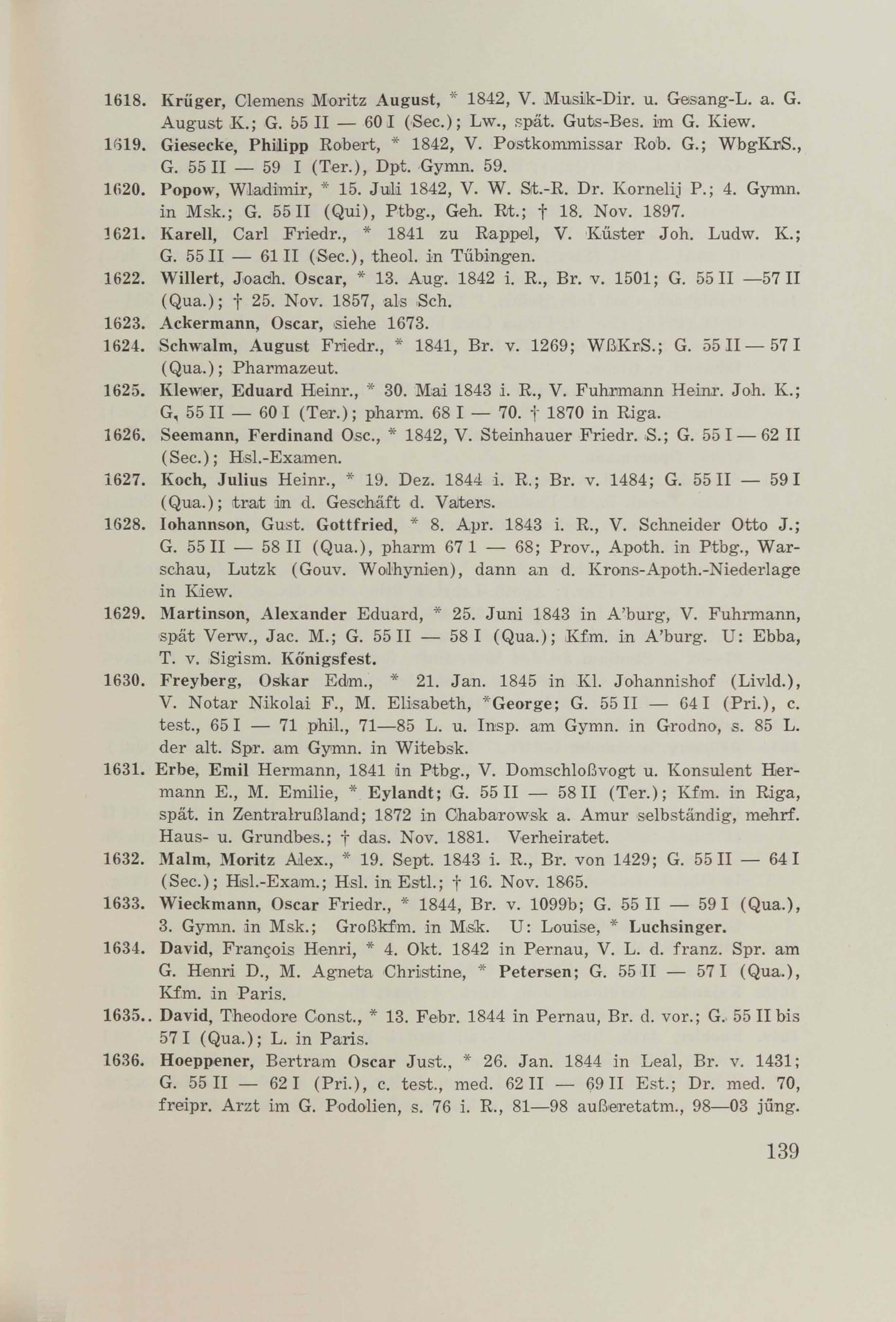 Schüler-Verzeichnis des Revalschen Gouvernements-Gymnasiums 1805–1890 (1931) | 149. (139) Основной текст