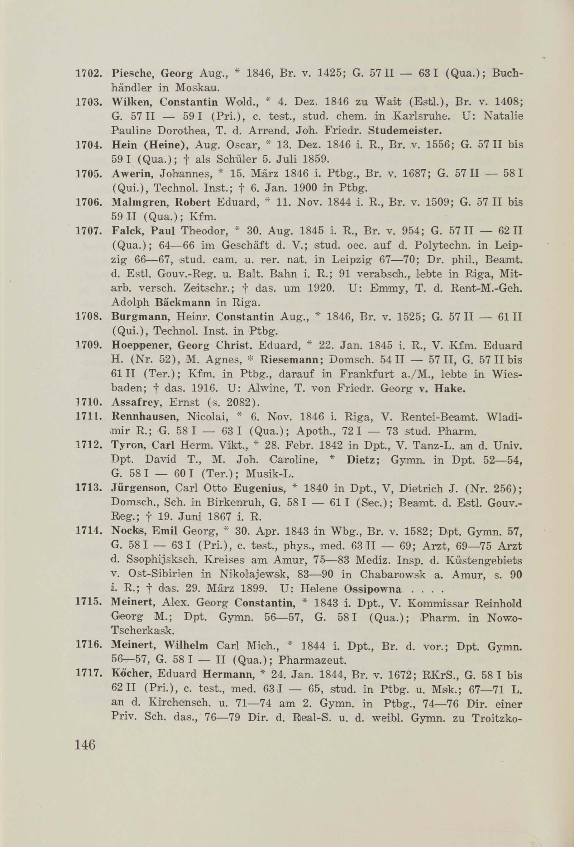 Schüler-Verzeichnis des Revalschen Gouvernements-Gymnasiums 1805–1890 (1931) | 156. (146) Haupttext
