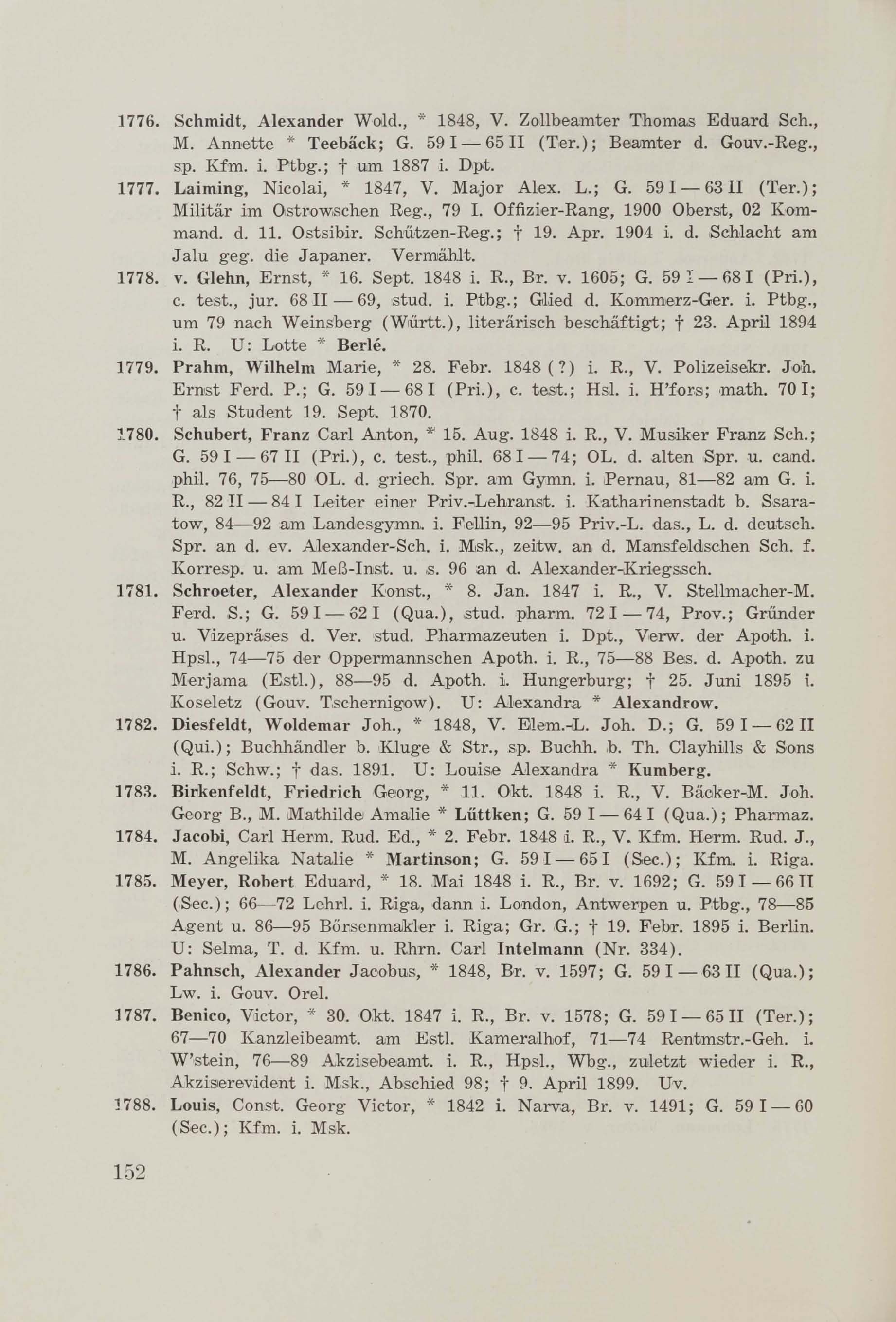 Schüler-Verzeichnis des Revalschen Gouvernements-Gymnasiums 1805–1890 (1931) | 162. (152) Haupttext