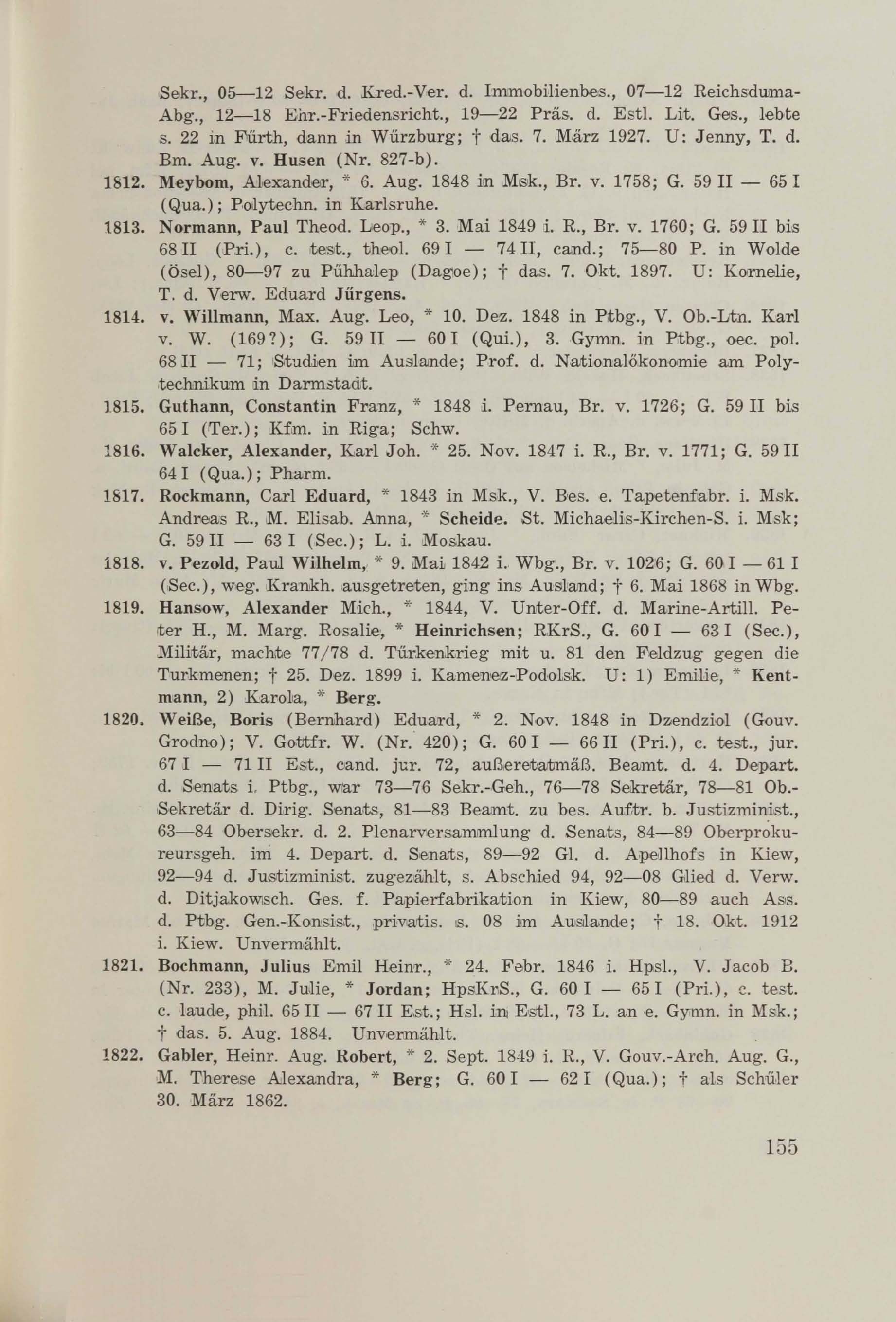 Schüler-Verzeichnis des Revalschen Gouvernements-Gymnasiums 1805–1890 (1931) | 165. (155) Основной текст