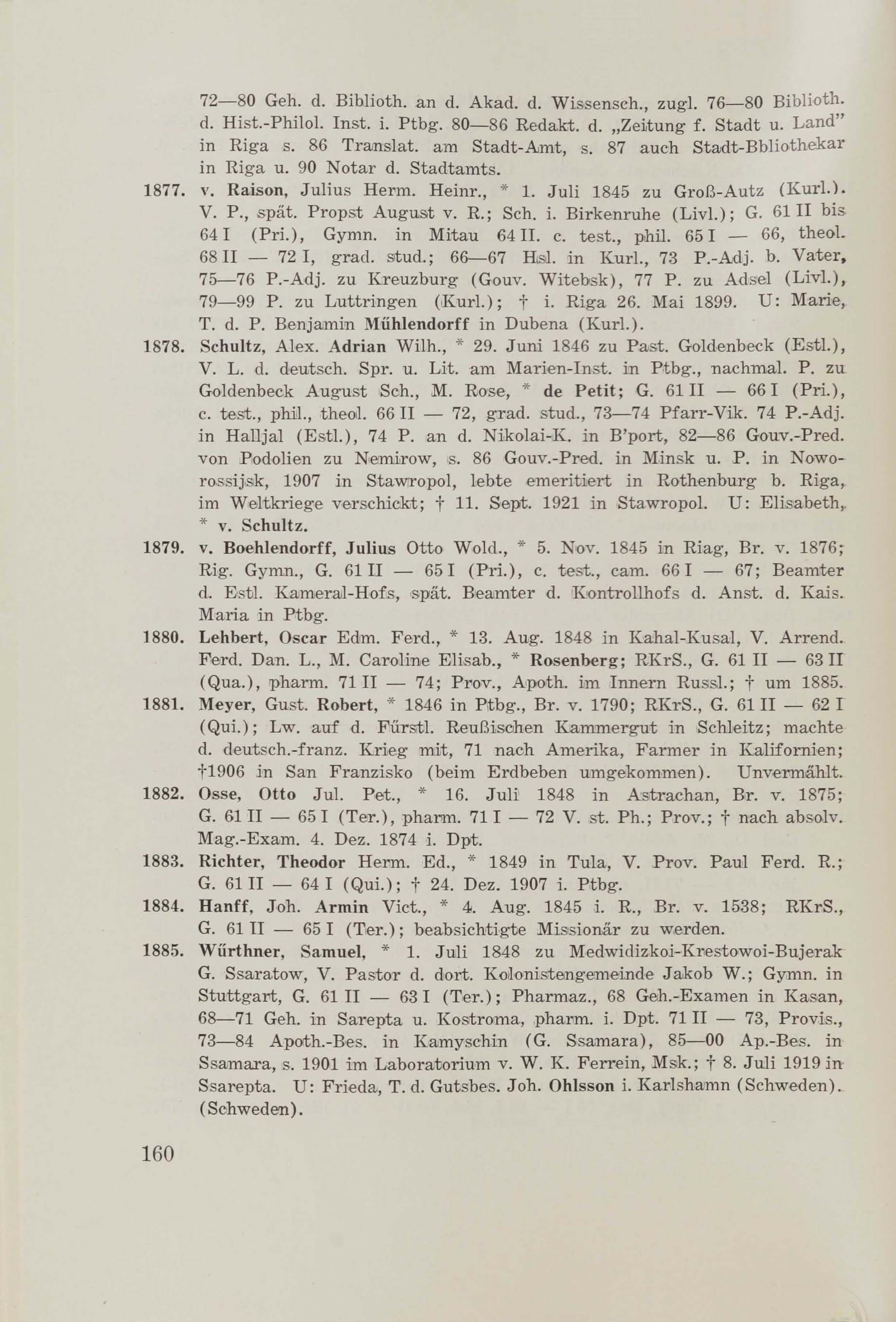 Schüler-Verzeichnis des Revalschen Gouvernements-Gymnasiums 1805–1890 (1931) | 170. (160) Main body of text